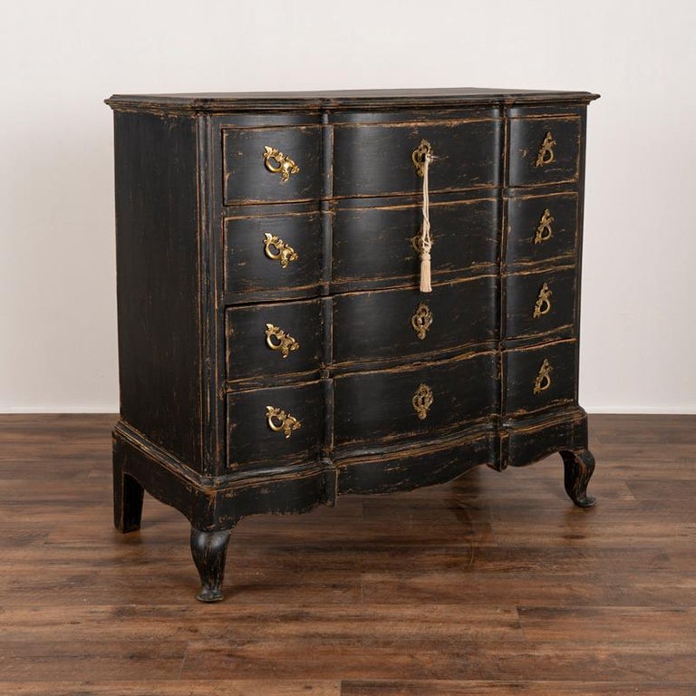 Antique Rococo Black Painted Large Oak Chest of Drawers at 1stDibs