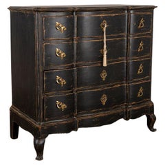 Antique Rococo Black Painted Large Oak Chest of Drawers