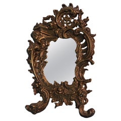 Antique Rococo Bronze Table Mirror with Cherub Detail