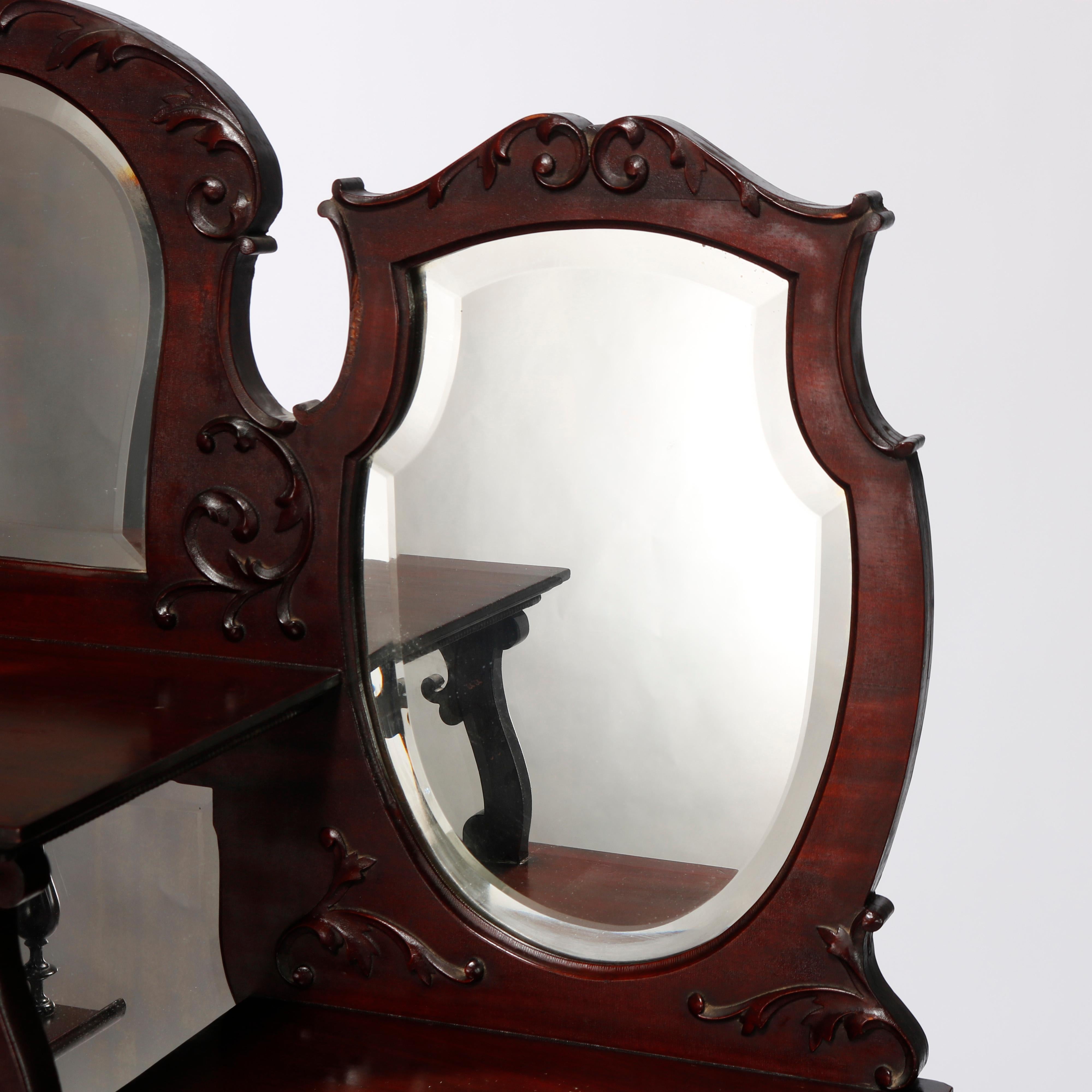 European Antique Rococo Carved Mahogany Mirrored Etagere, C1900