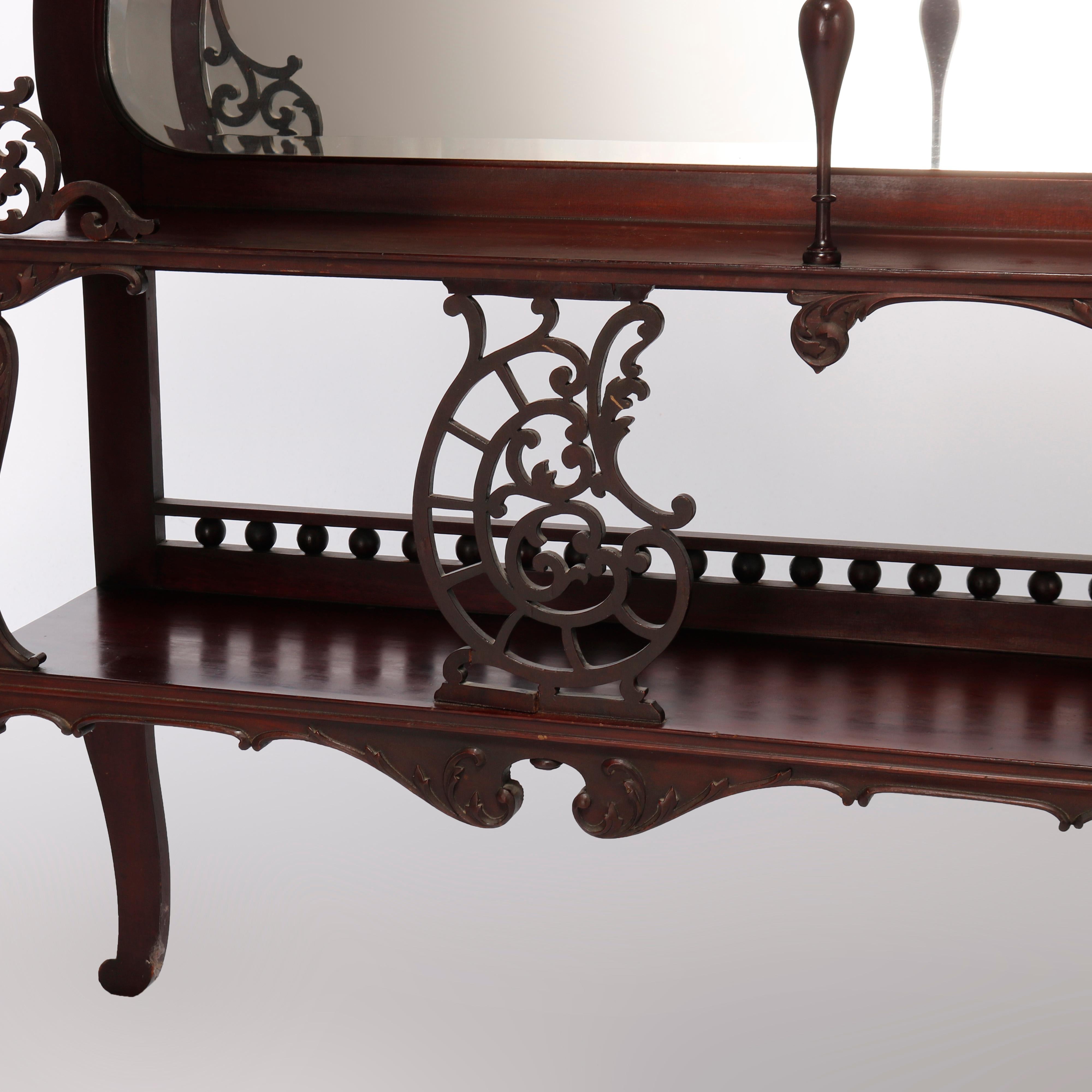 Antique Rococo Carved Mahogany Mirrored Etagere, C1900 In Good Condition In Big Flats, NY