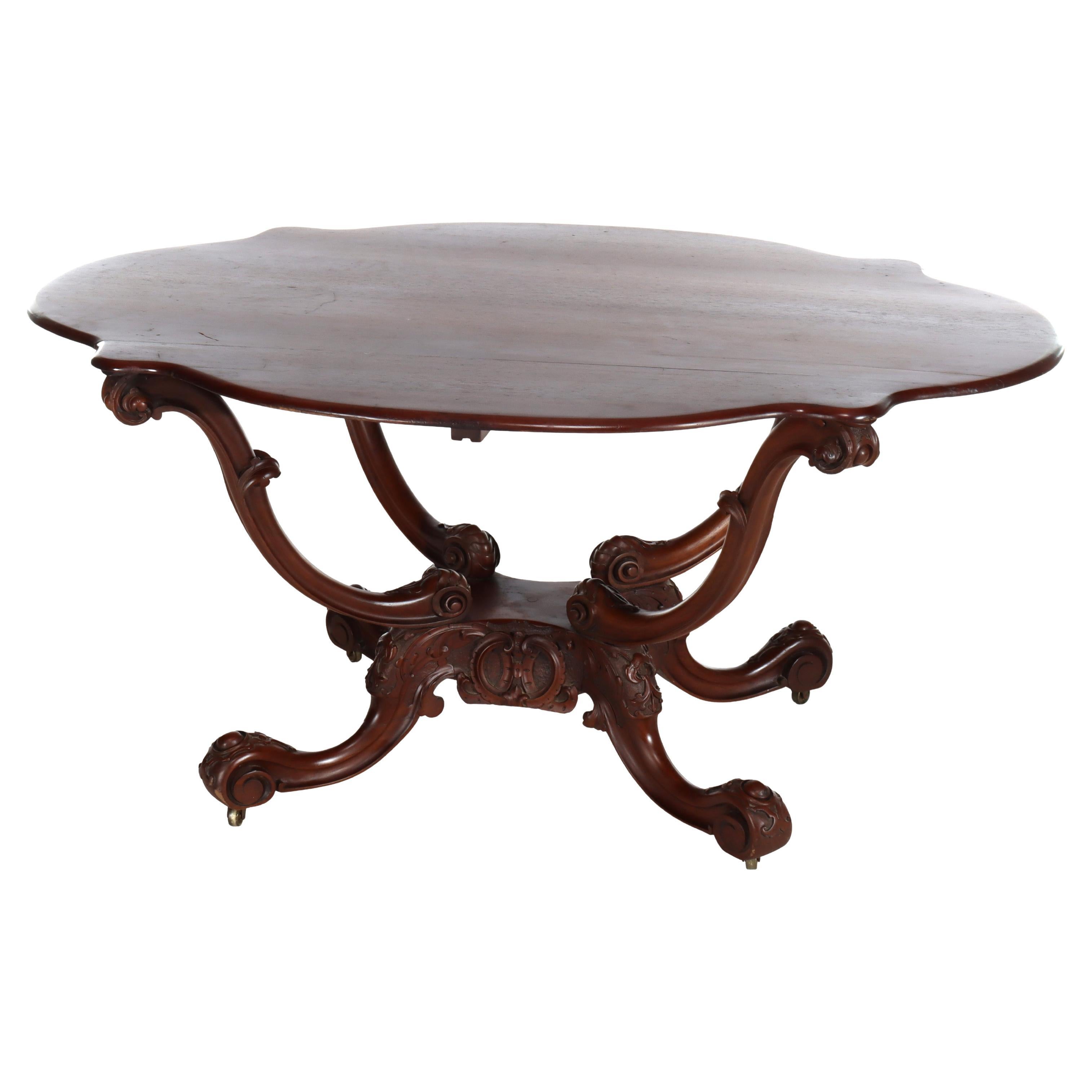 Antique Rococo Carved Mahogany Turtle Top Center Table C1890 im Angebot