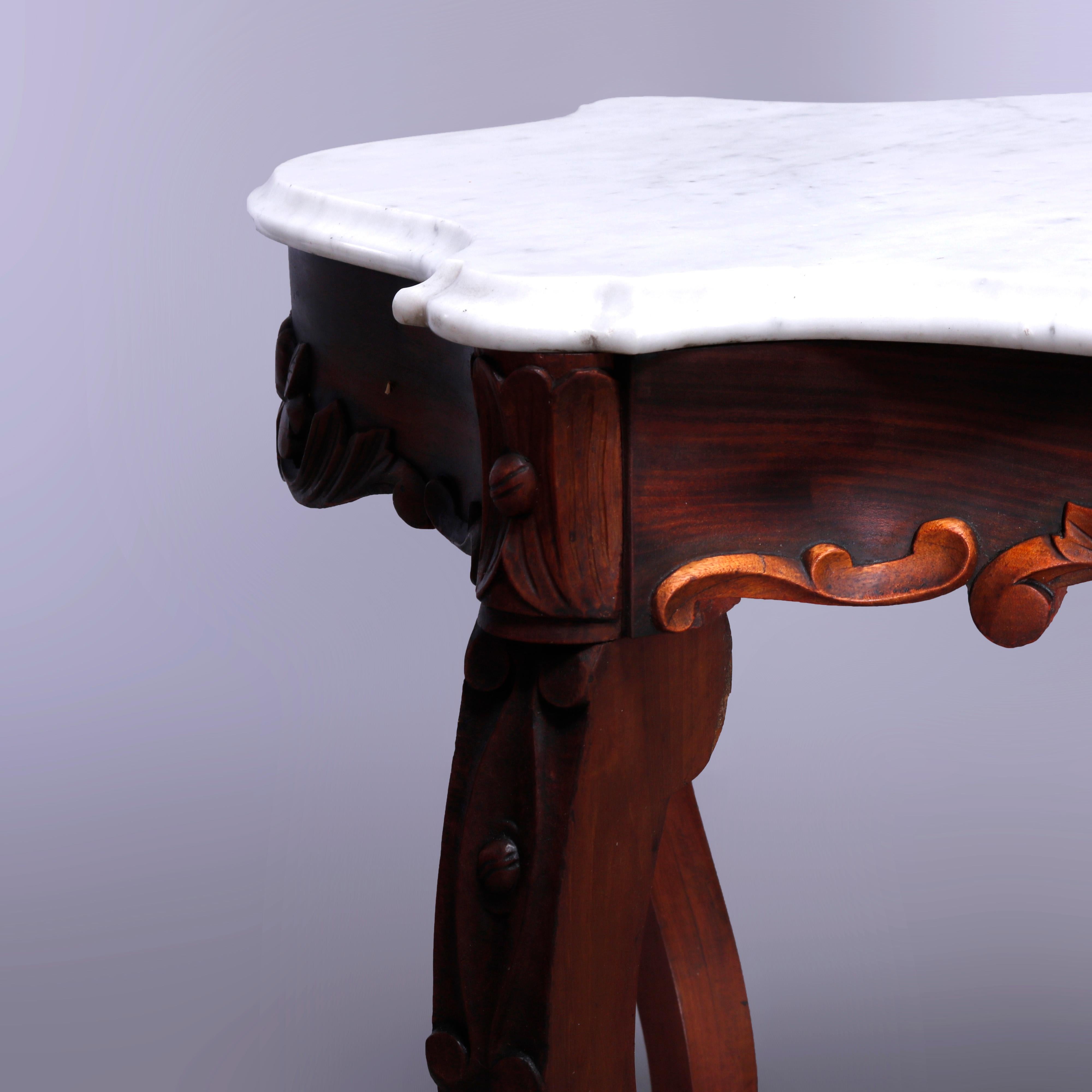 Antique Rococo Carved Walnut & Marble Turtle Top Parlor Table Circa 1880 For Sale 2