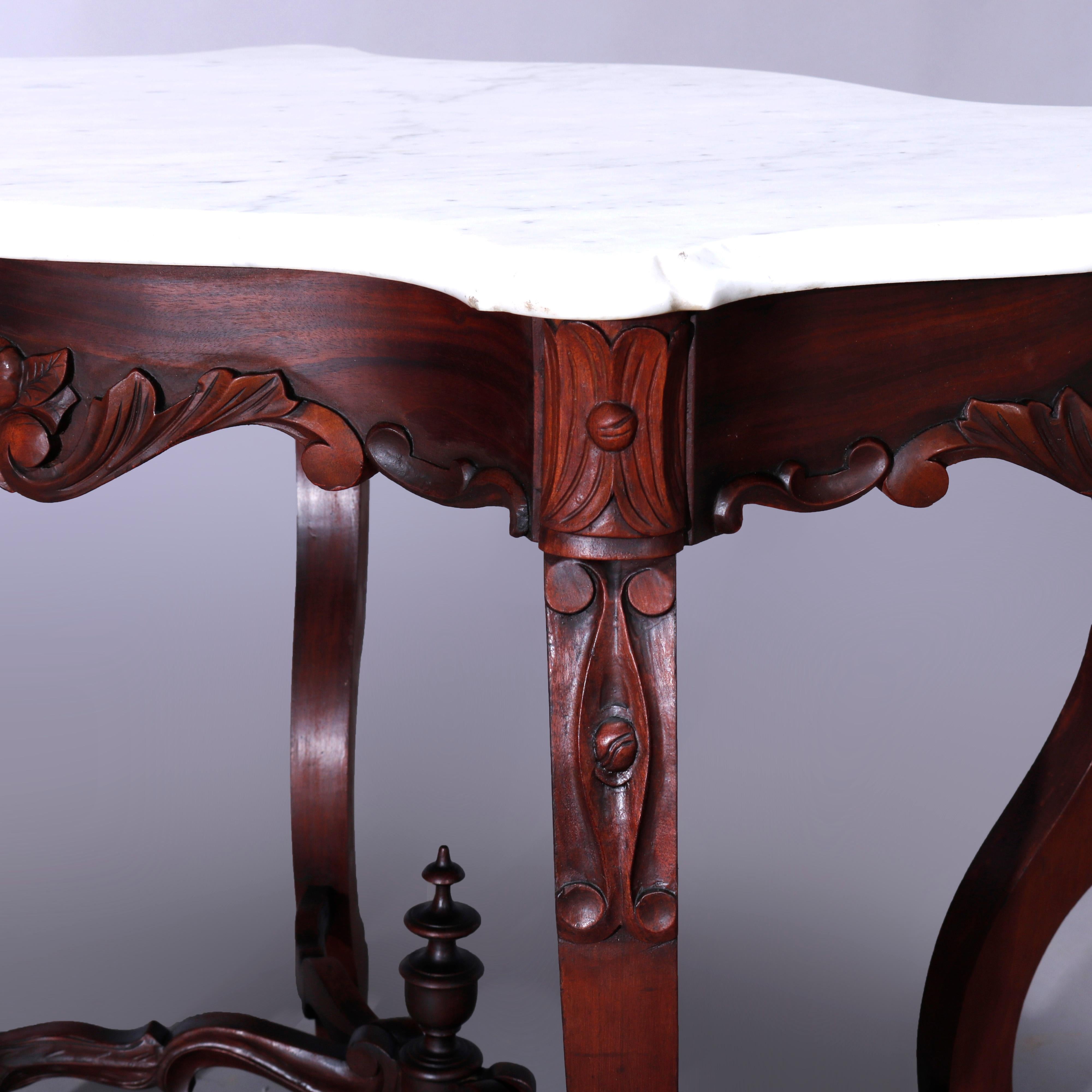 Antique Rococo Carved Walnut & Marble Turtle Top Parlor Table Circa 1880 For Sale 4