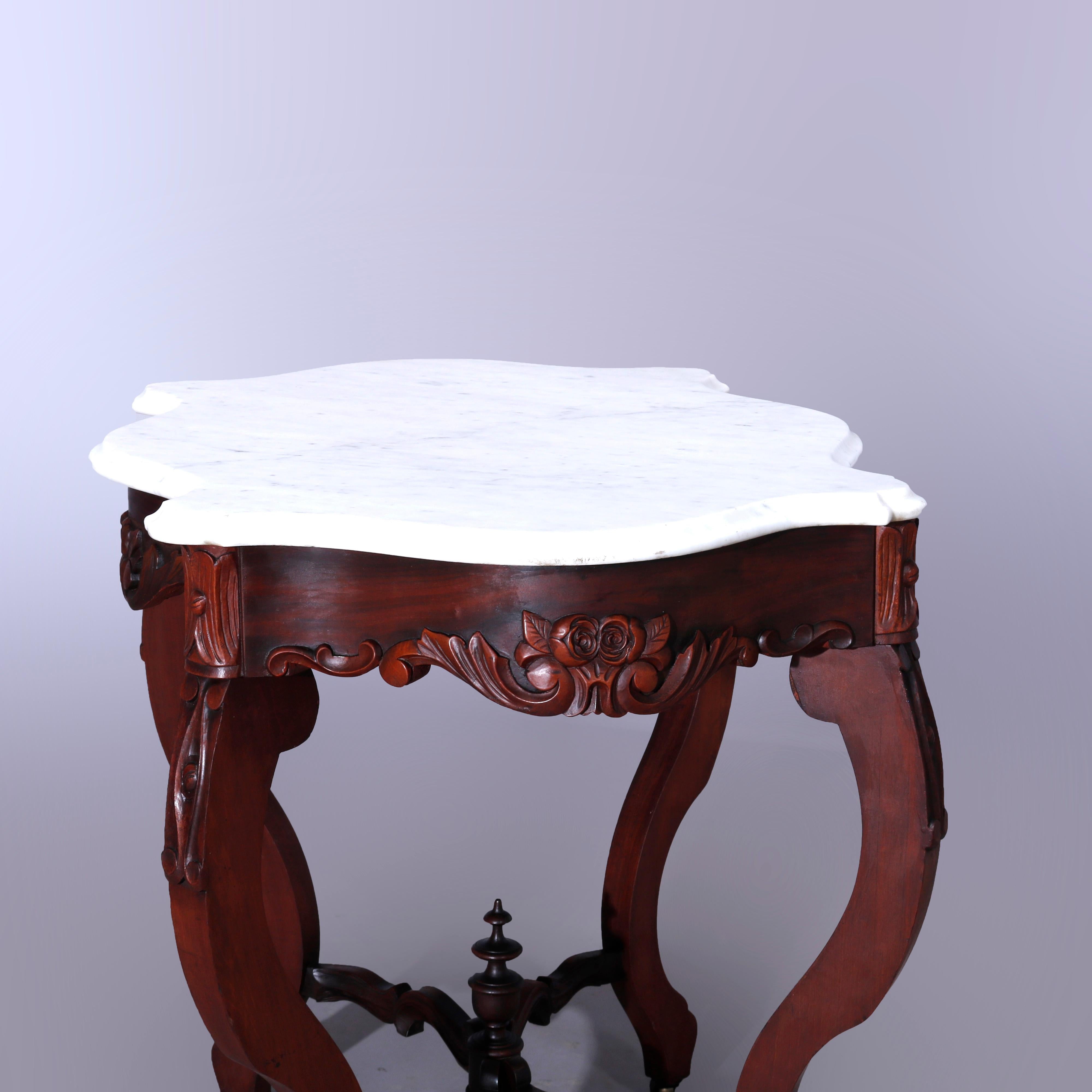 Antiker Rokoko-Parlor-Tisch aus geschnitztem Nussbaum und Marmor mit Schildkrötenplatte, um 1880 im Angebot 8