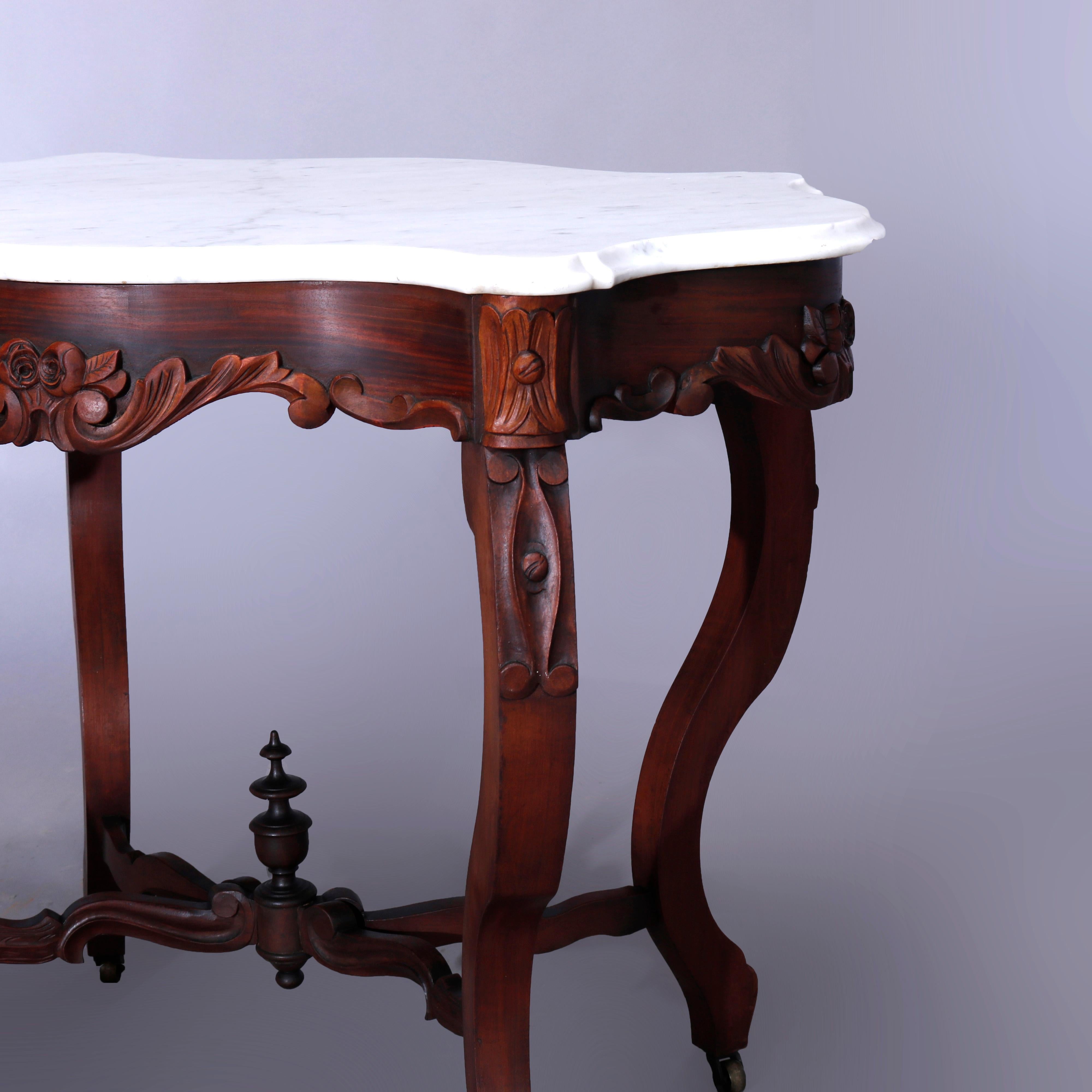 Antique Rococo Carved Walnut & Marble Turtle Top Parlor Table Circa 1880 For Sale 1