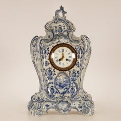 Antique Rococo Delft Vases Pendulum Clock Garniture Tall Delftware 3 Pieces