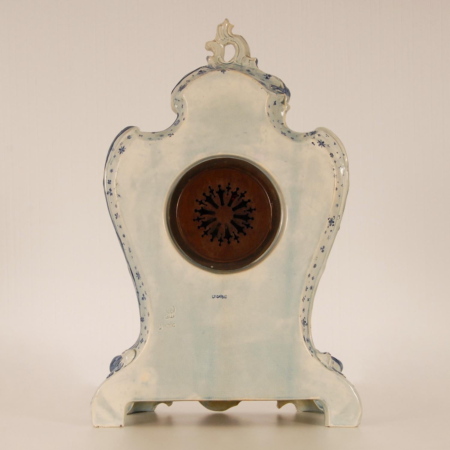 Antique Rococo Delft Vases Pendulum Clock Garniture Tall Delftware 3 Pieces 2