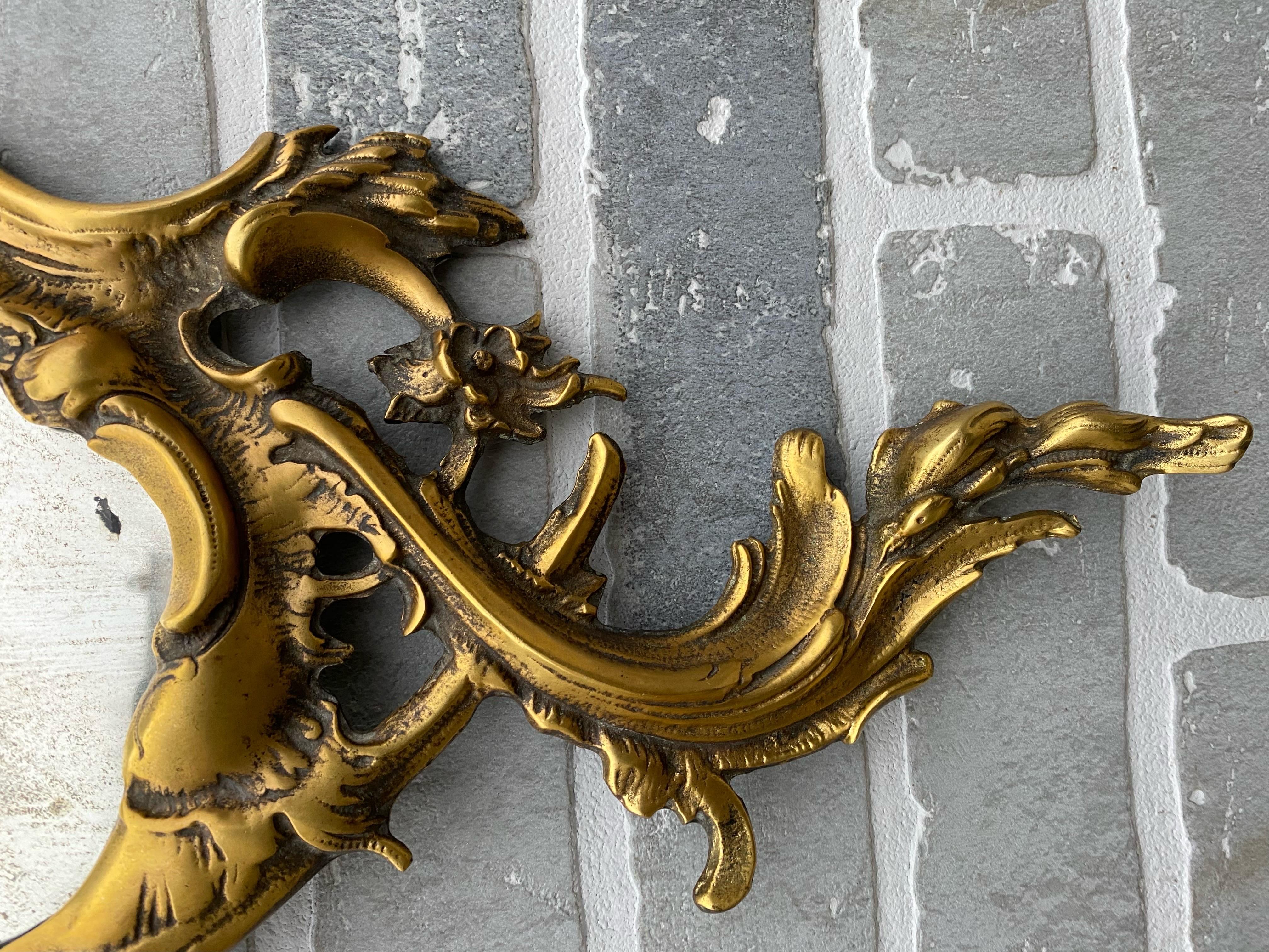 Brass Antique Rococo Figural Bronze Wall Mirror