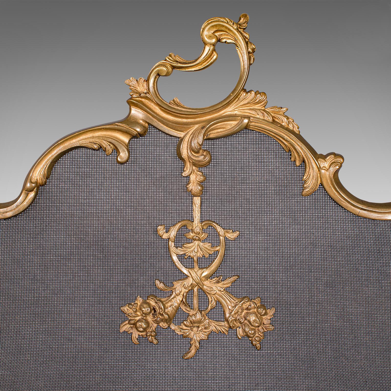 XIX secolo Parafuoco rococò, francese, ottone dorato, pannello da caminetto, vittoriano, 1900 in vendita