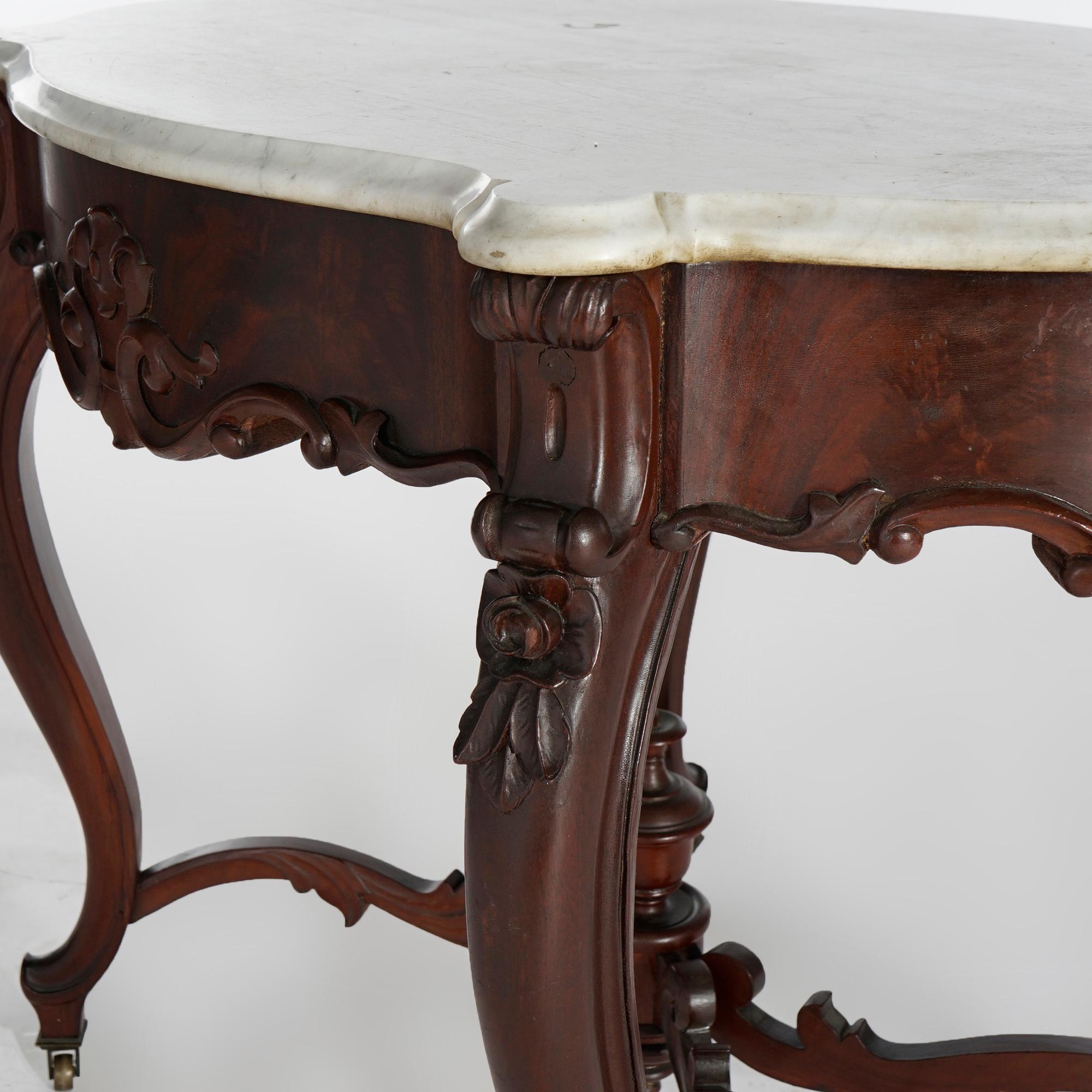Antique Rococo Flame Mahogany & Marble Turtle Top Parlor Table Circa 1880 For Sale 6