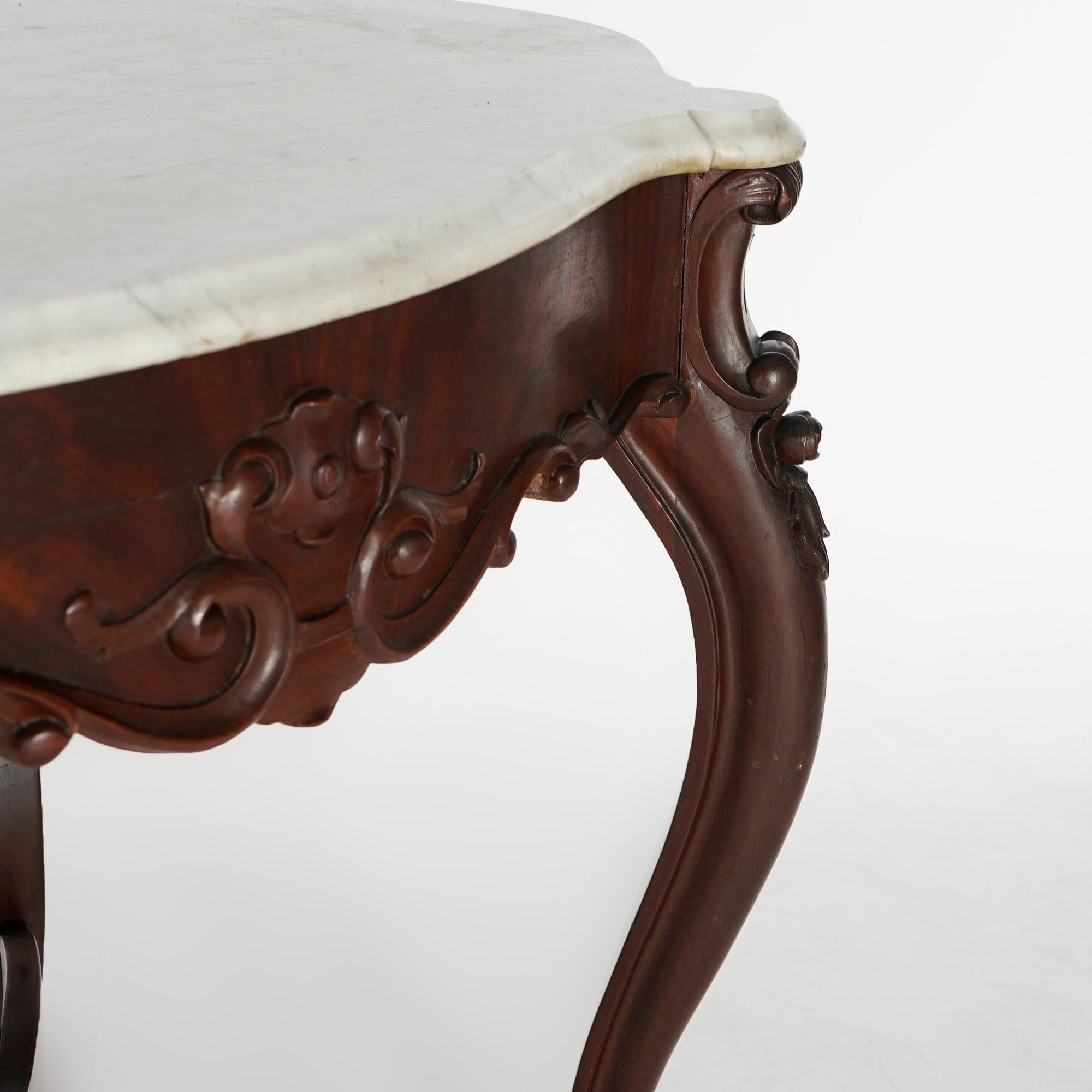 Antique Rococo Flame Mahogany & Marble Turtle Top Parlor Table Circa 1880 For Sale 7