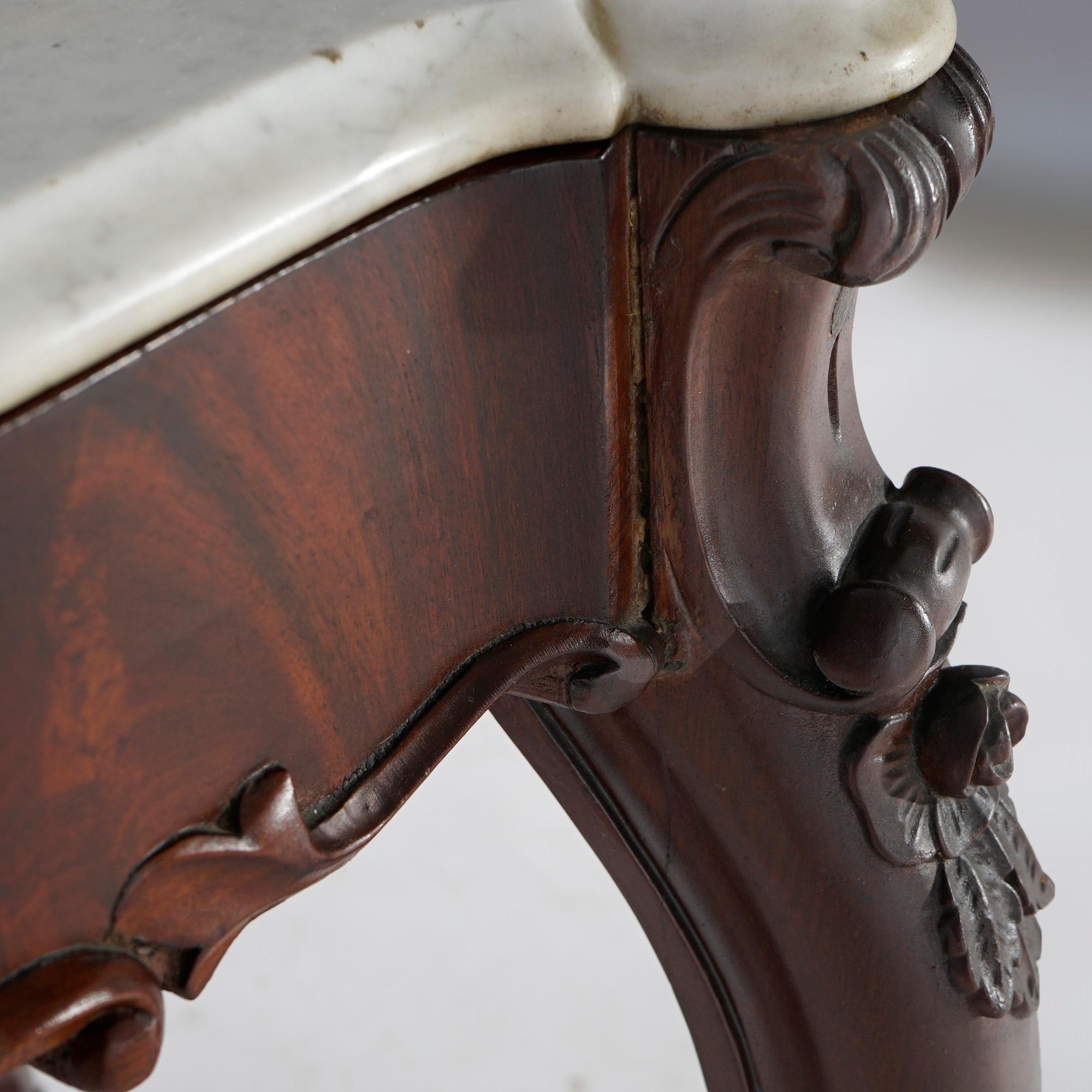 Antique Rococo Flame Mahogany & Marble Turtle Top Parlor Table Circa 1880 For Sale 11