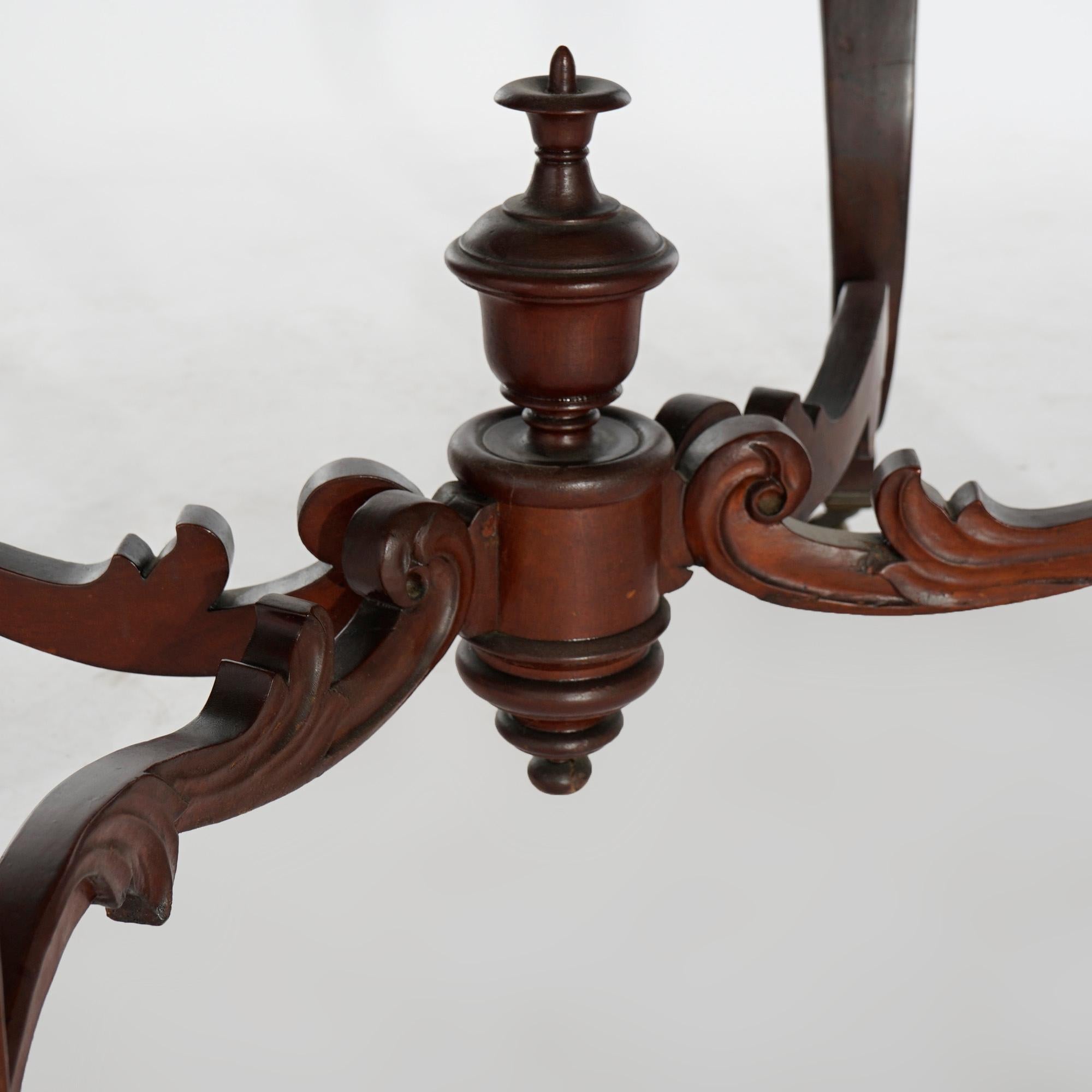 Antique Rococo Flame Mahogany & Marble Turtle Top Parlor Table Circa 1880 For Sale 14