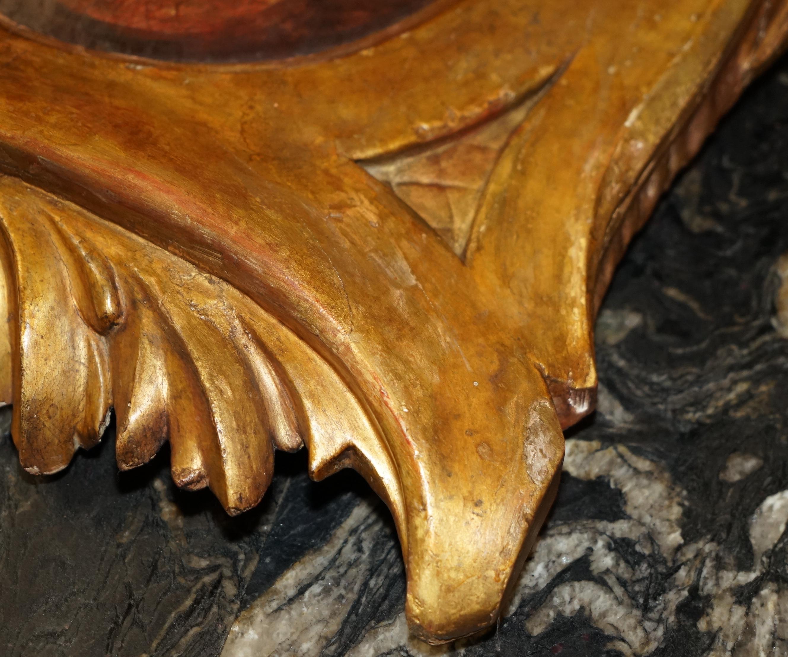 ANTIQUE ROCOCO FLORENTINE ACANTHUS LEAF PANEL WiTH HAND PAINTED ARMORIAL CREST For Sale 4