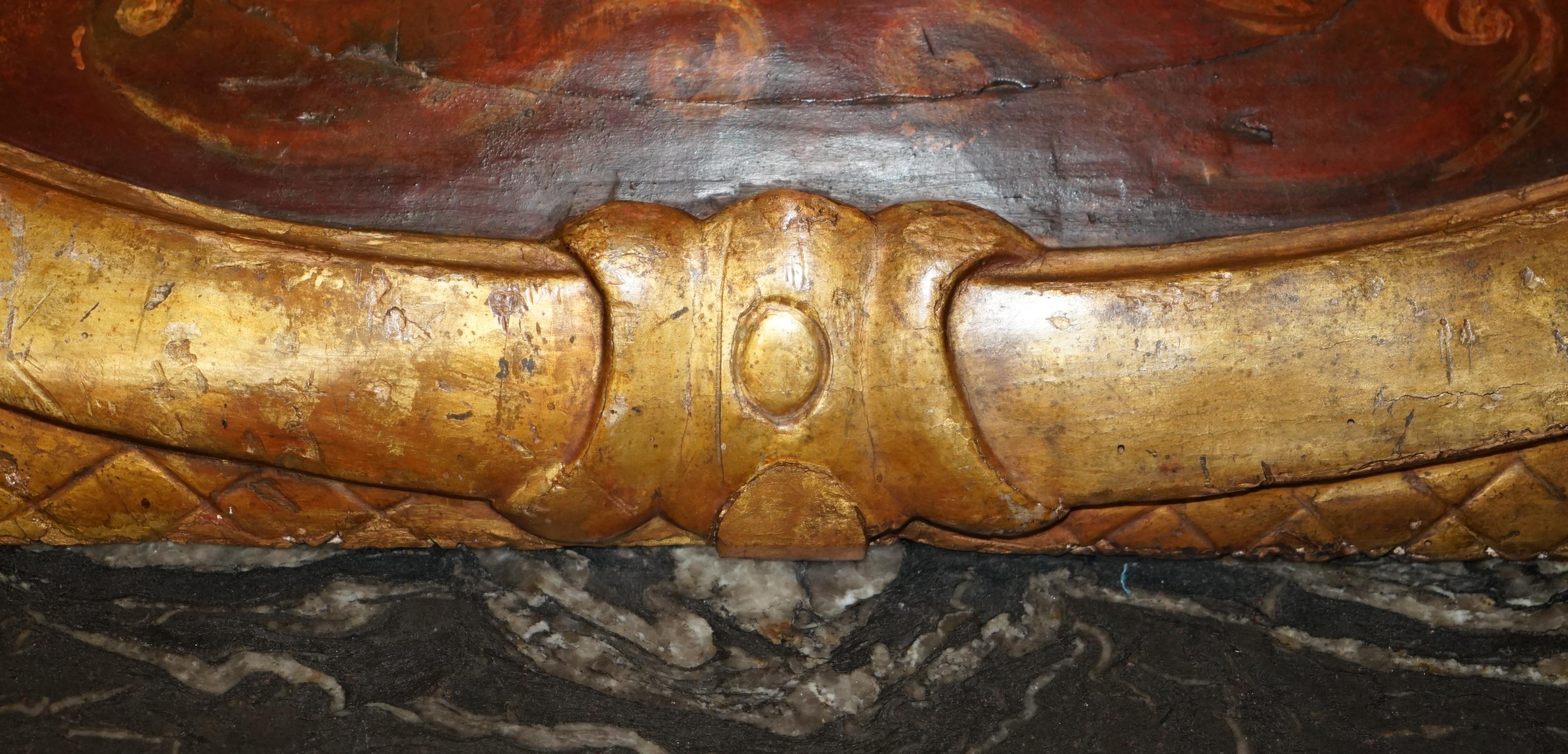 ANTIQUE ROCOCO FLORENTINE ACANTHUS LEAF PANEL WiTH HAND PAINTED ARMORIAL CREST For Sale 5