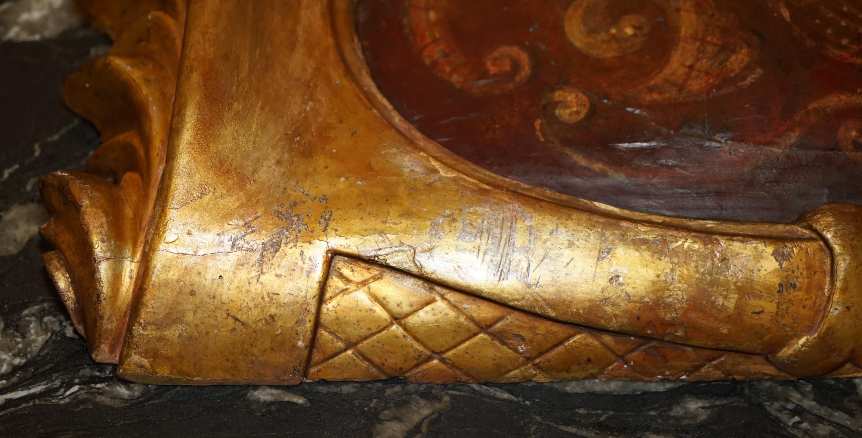 ANTIQUE ROCOCO FLORENTINE ACANTHUS LEAF PANEL WiTH HAND PAINTED ARMORIAL CREST For Sale 6