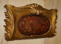 ANTIQUE ROCOCO FLORENTINE ACANTHUS LEAF PANEL WiTH HAND PAINTED ARMORIAL CREST
