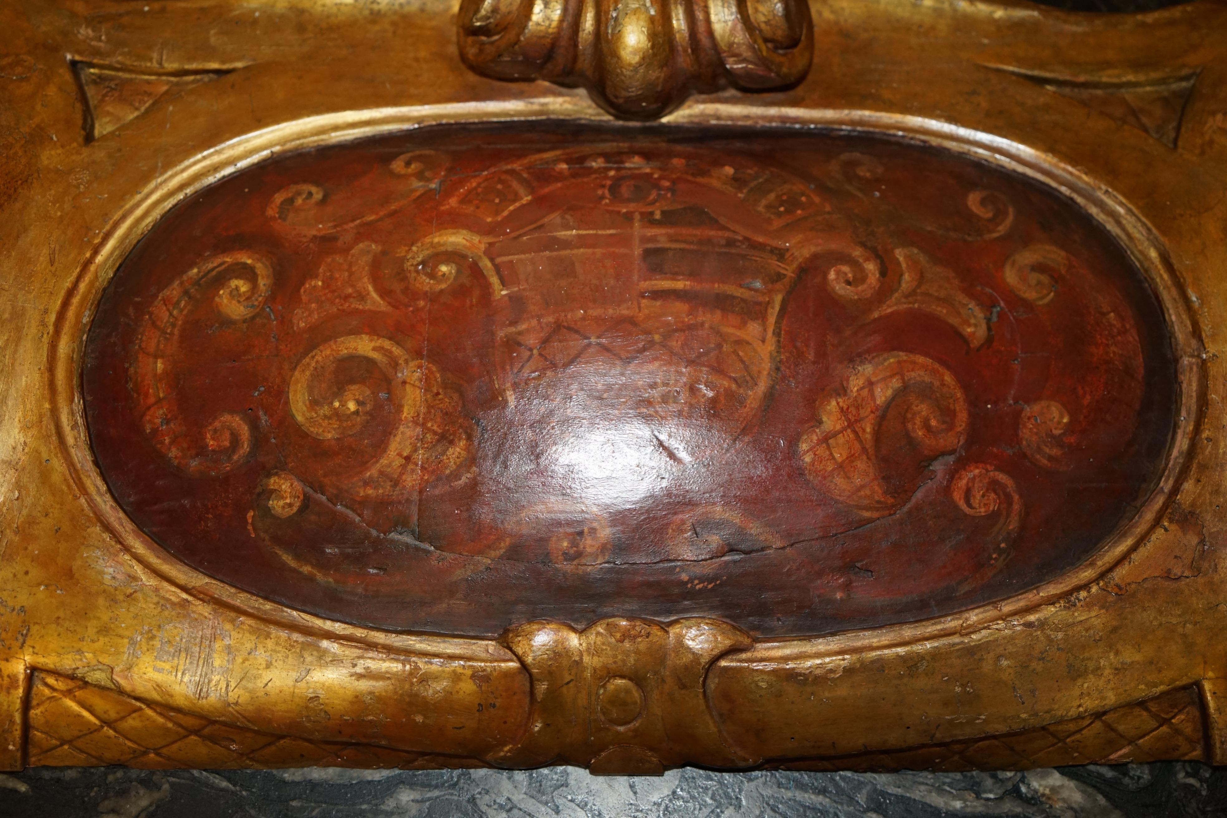Italian ANTIQUE ROCOCO FLORENTINE ACANTHUS LEAF PANEL WiTH HAND PAINTED ARMORIAL CREST For Sale