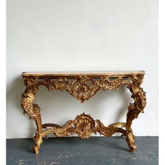Antique Rococo Giltwood Console With Marble Top