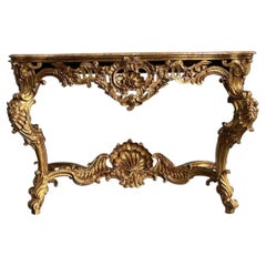 Antique Rococo Giltwood Console With Marble Top