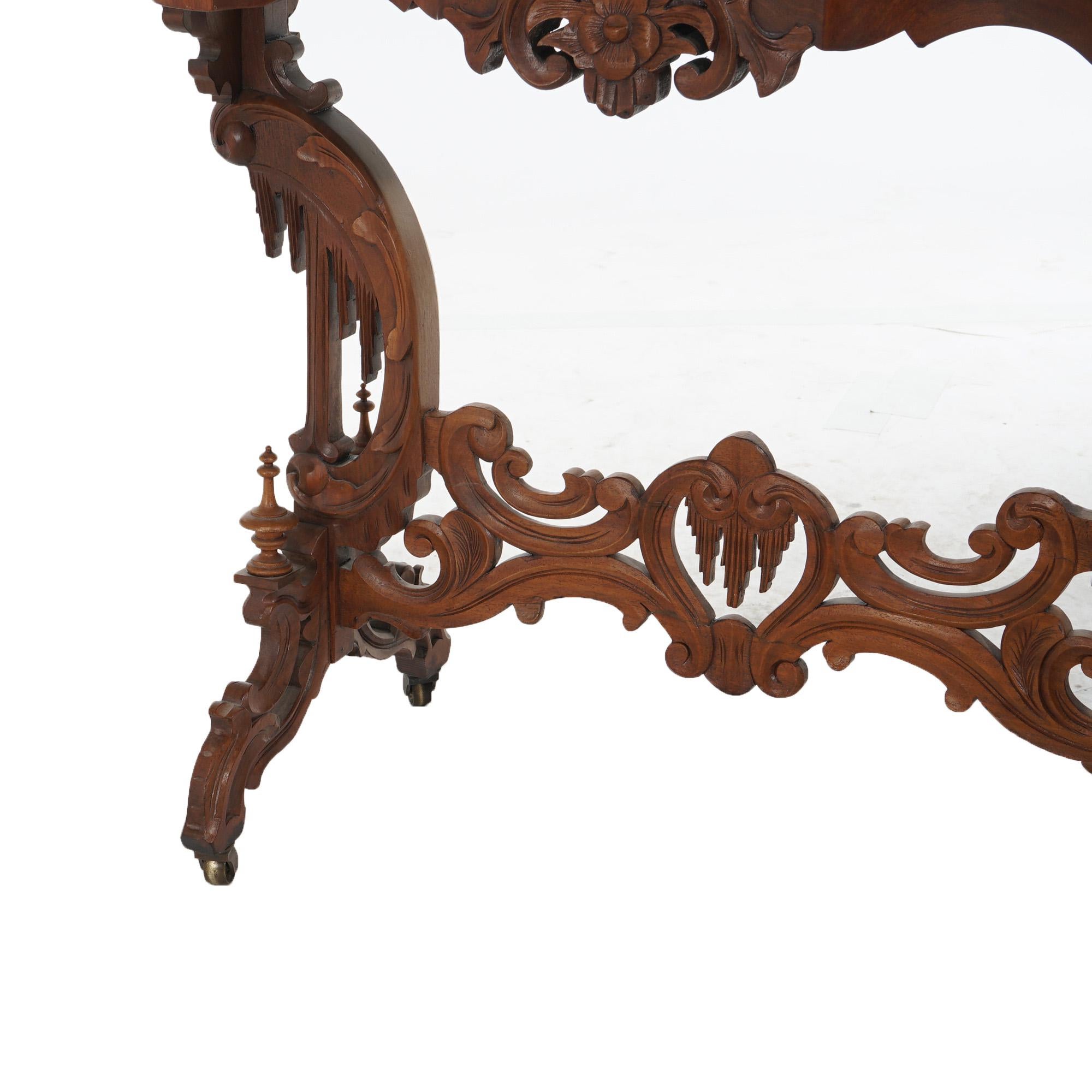 Antique Rococo-Gothic Carved Walnut Marble Top Parlor Table Circa 1880 For Sale 8