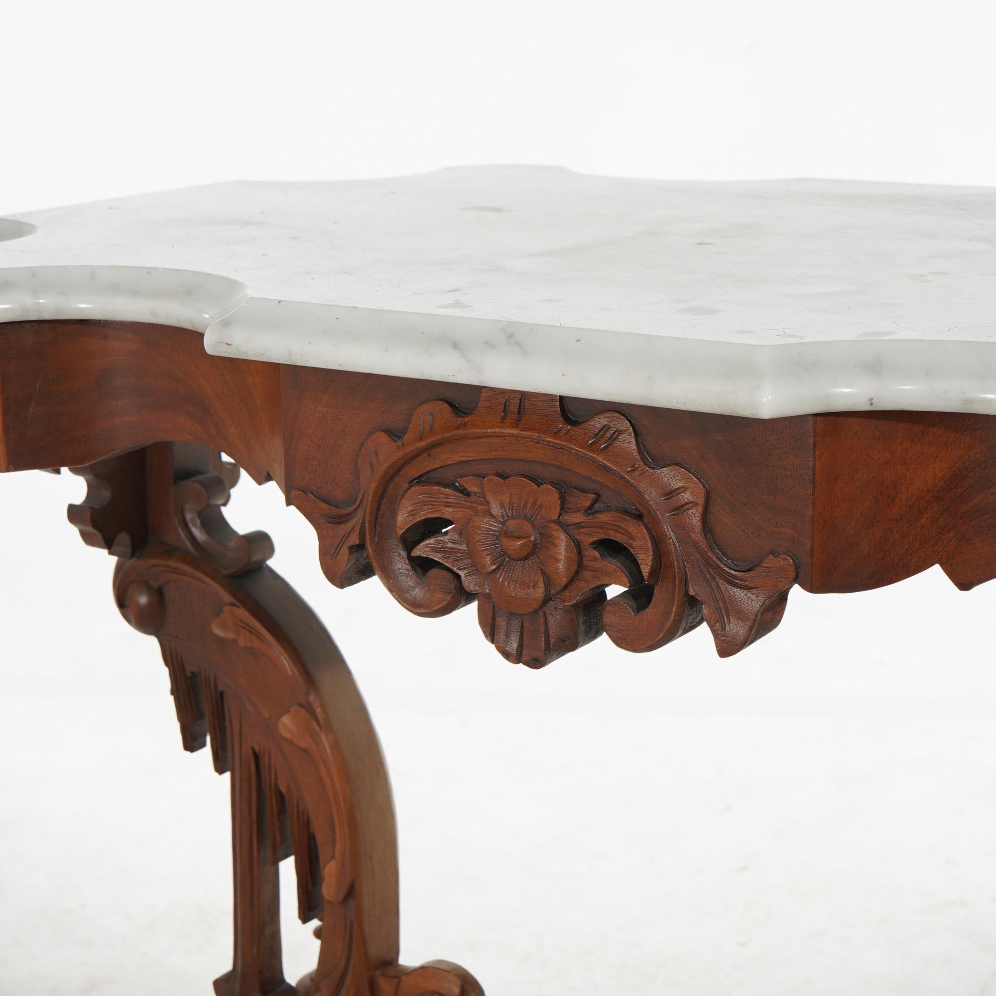 Antique Rococo-Gothic Carved Walnut Marble Top Parlor Table Circa 1880 For Sale 5