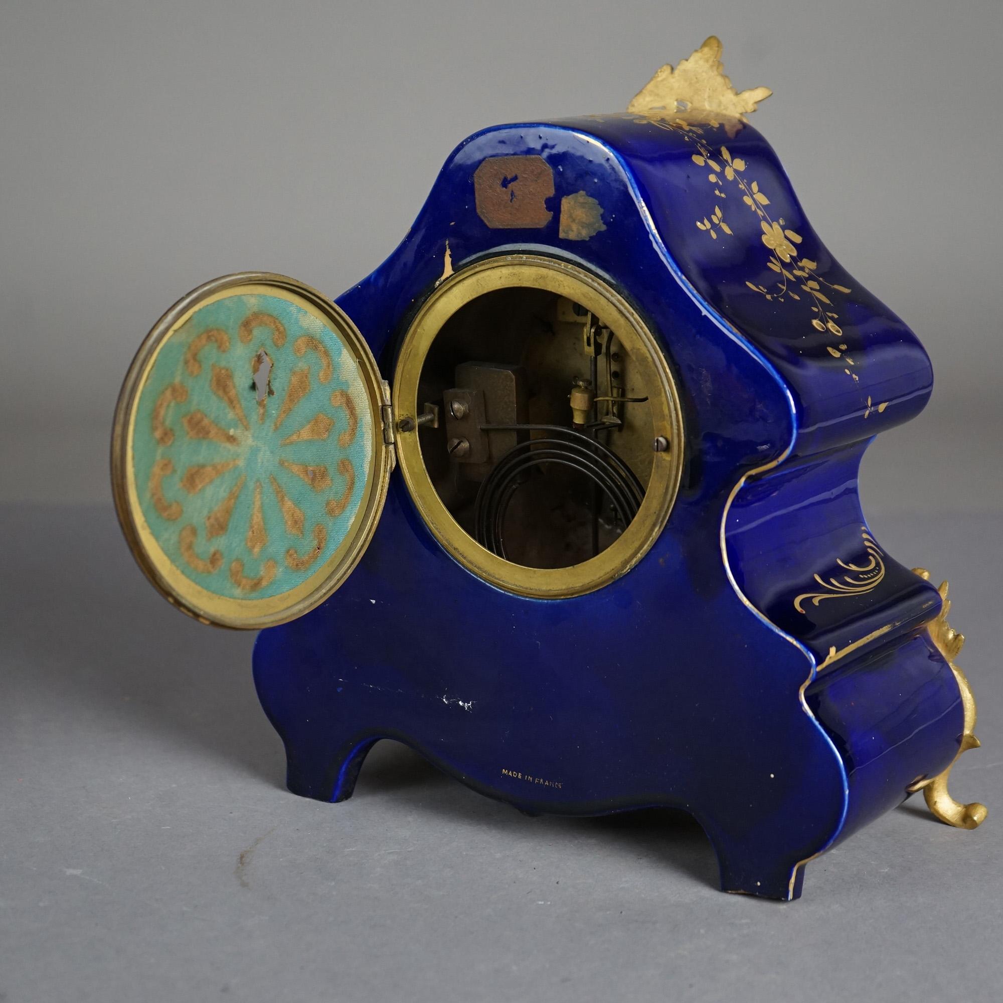 Antique Rococo Hand Painted & Gilt  Castle Scene Porcelain Mantle Clock, 19th C 8