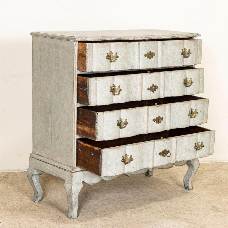 Antique Rococo Large Chest of Drawers Painted Blue For Sale at 1stDibs
