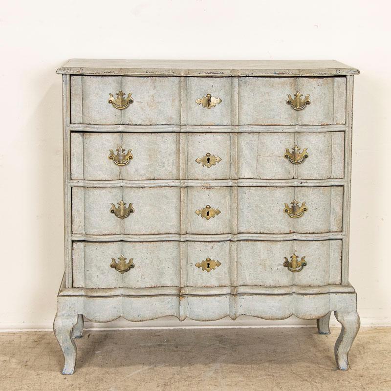Antique Rococo Large Chest of Drawers Painted Blue In Good Condition In Round Top, TX