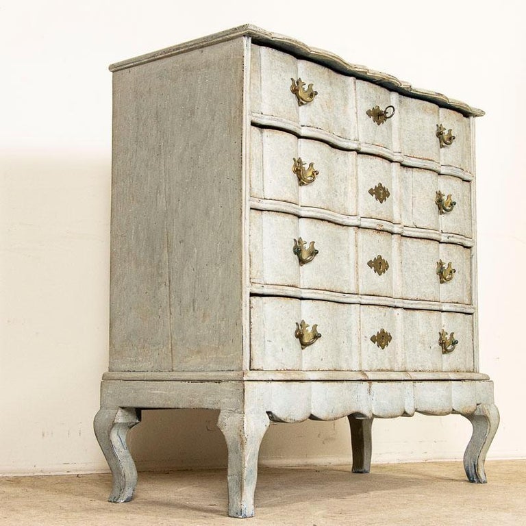 Antique Rococo Large Chest of Drawers Painted Blue For Sale at 1stDibs