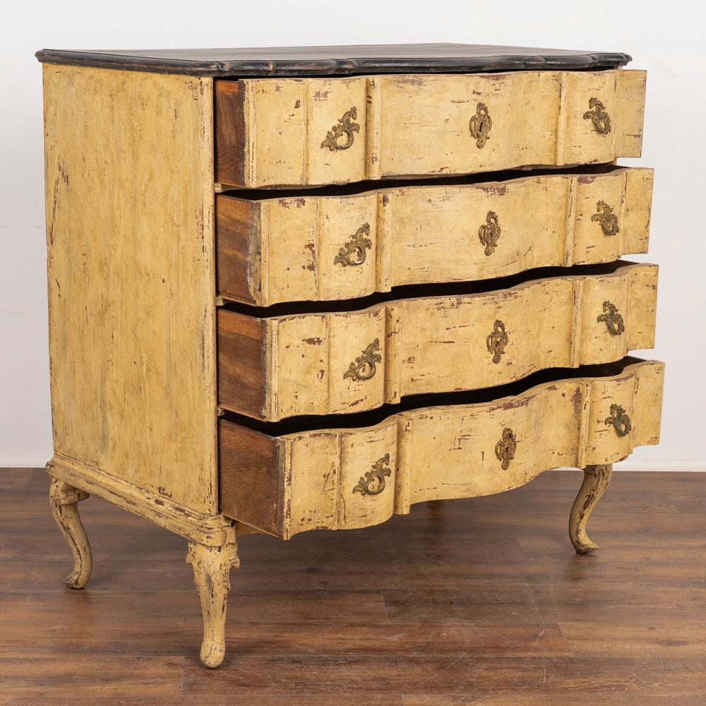 Danish Antique Rococo Large Oak Chest of Drawers Painted Yellow, Denmark, circa 1800s For Sale