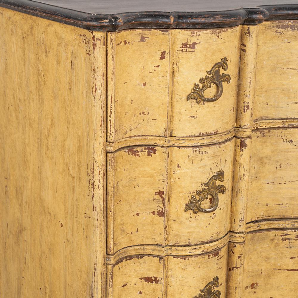 Antique Rococo Large Oak Chest of Drawers Painted Yellow, Denmark, circa 1800s For Sale 2