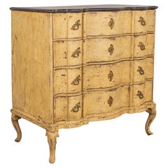 Antique Rococo Large Oak Chest of Drawers Painted Yellow, Denmark, circa 1800s