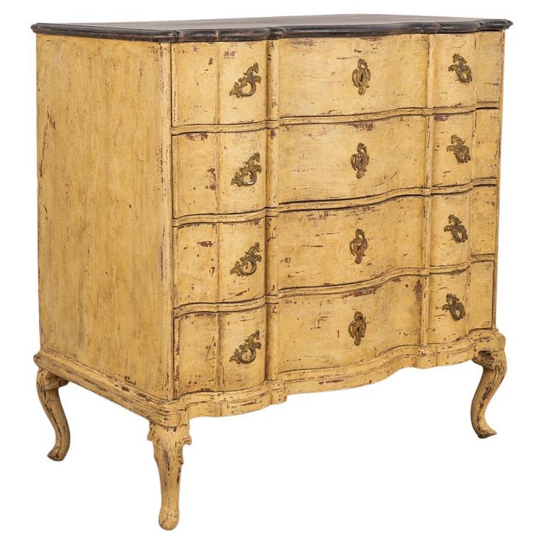 Antique Rococo Large Oak Chest of Drawers Painted Yellow, Denmark