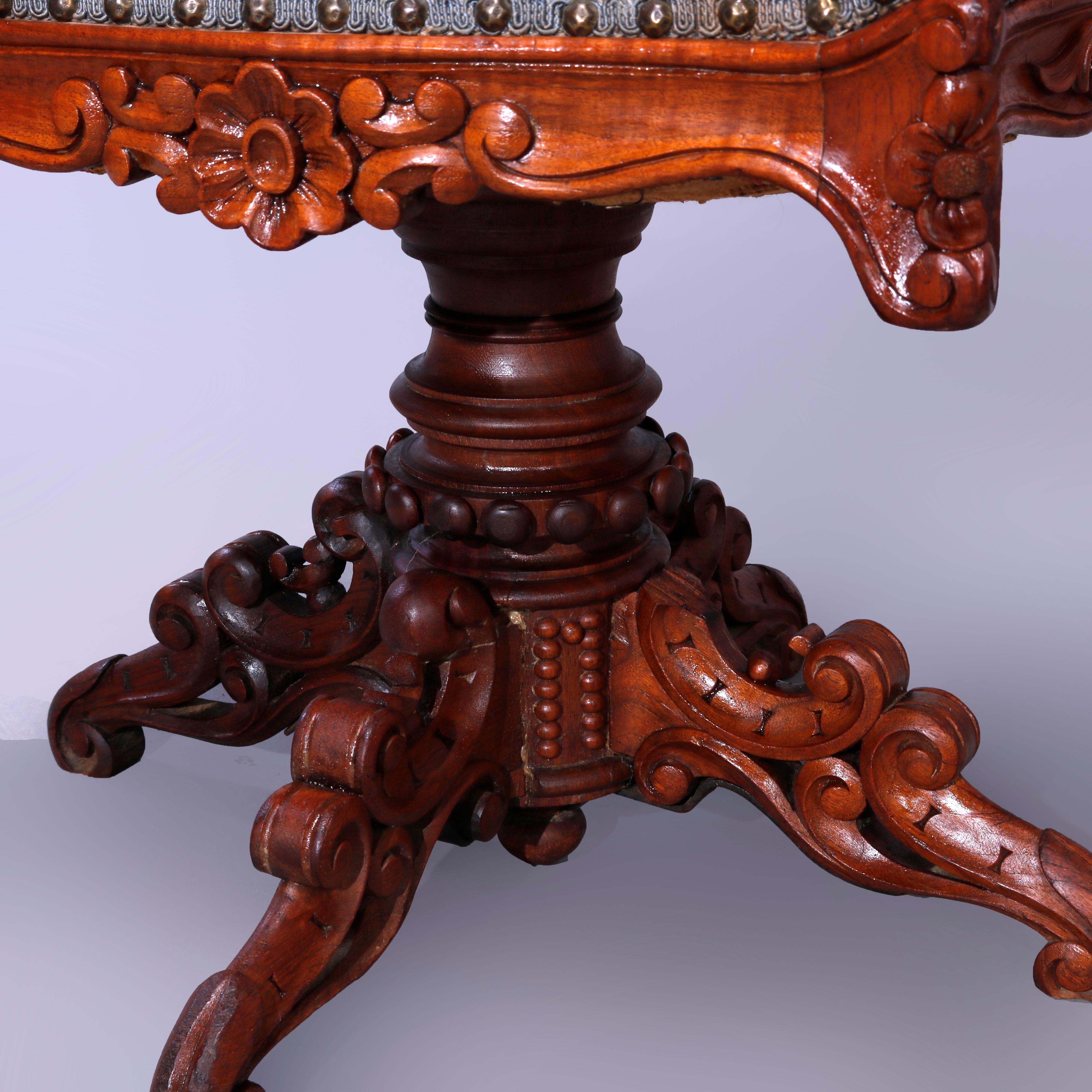 Antique Rococo Needlepoint & Walnut Revolving Stool, Unicorn & Tiger, c1880 For Sale 5