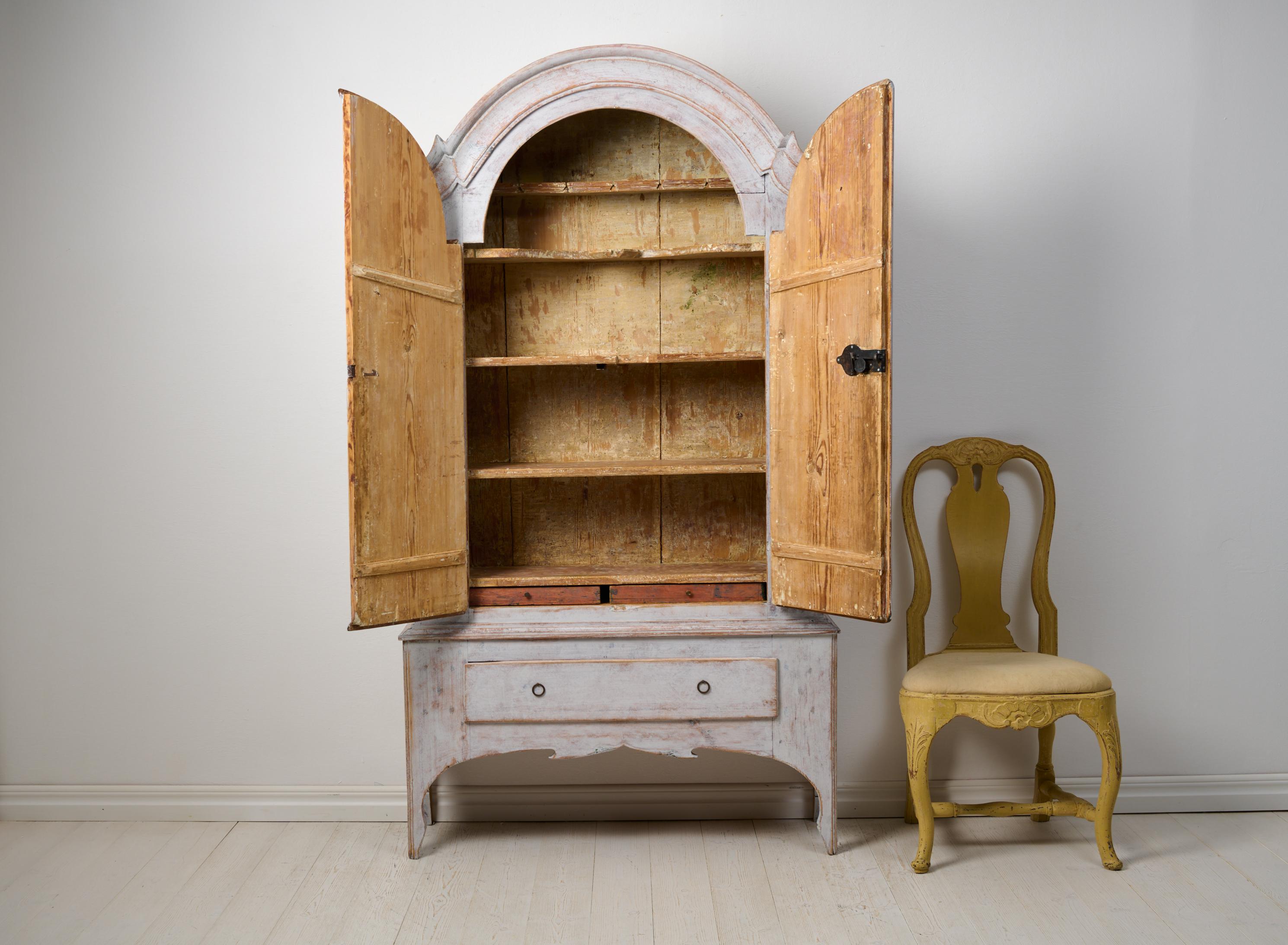Hand-Crafted Antique Rococo Northern Swedish Rustic Genuine Grey Country Cabinet