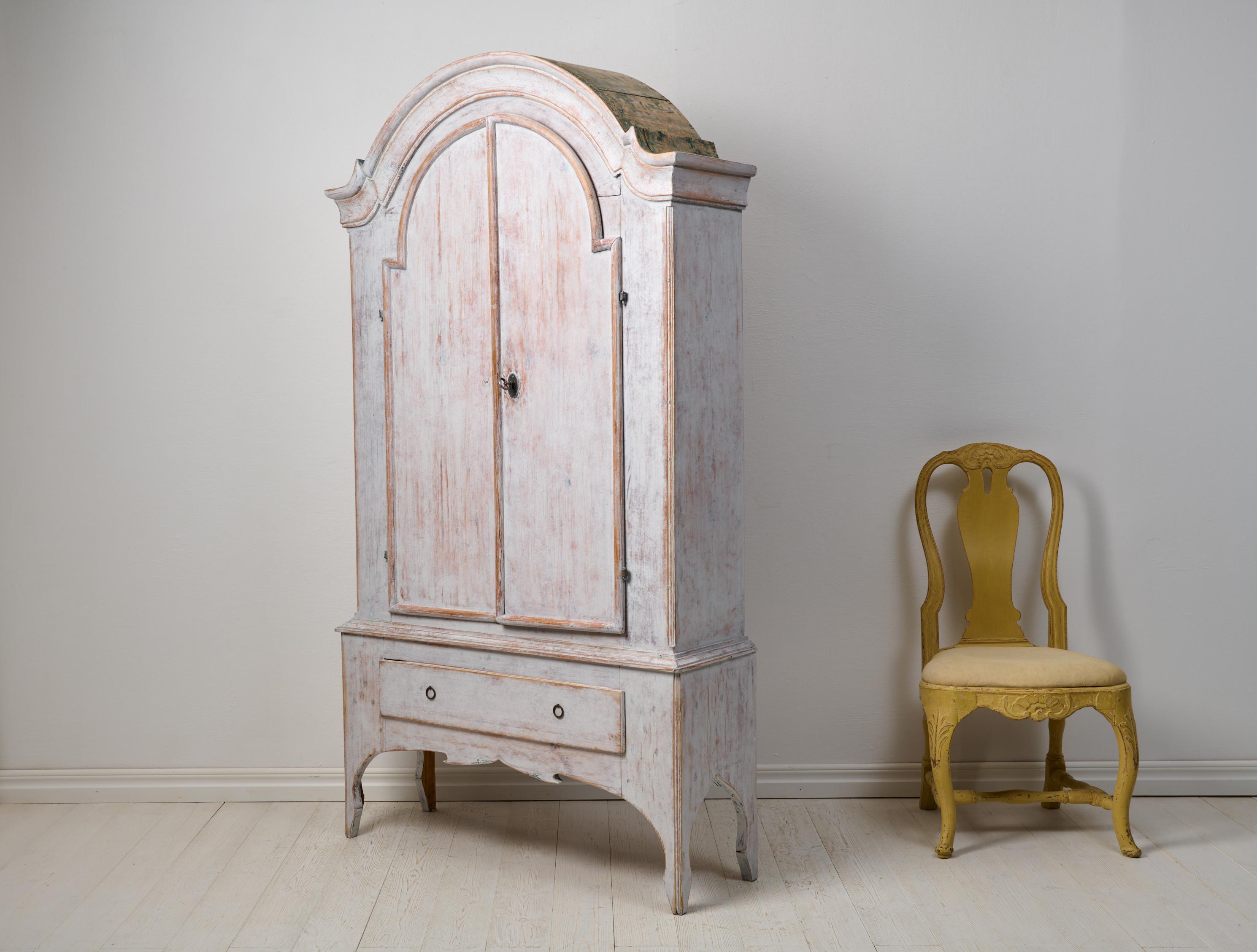 19th Century Antique Rococo Northern Swedish Rustic Genuine Grey Country Cabinet