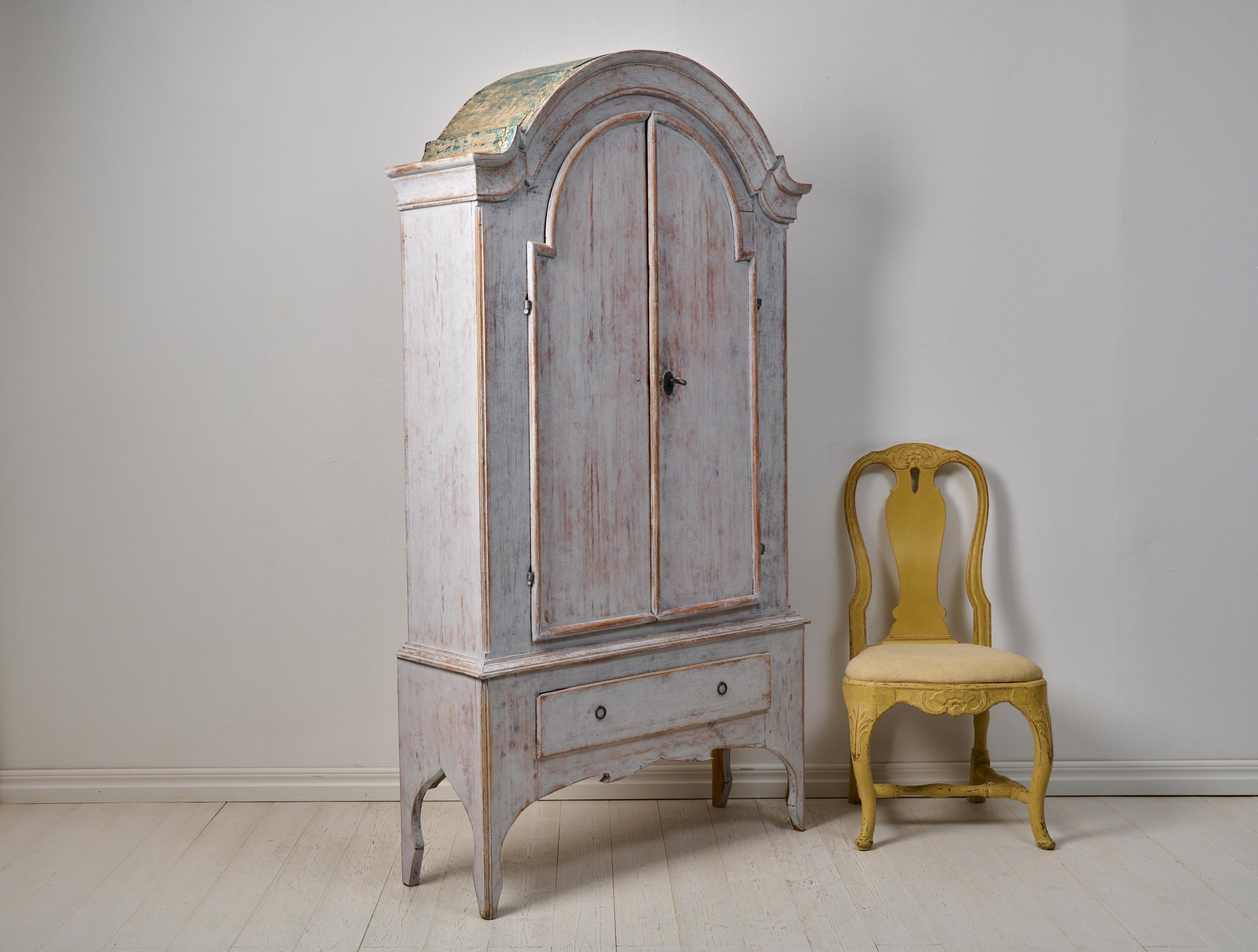 Pine Antique Rococo Northern Swedish Rustic Genuine Grey Country Cabinet