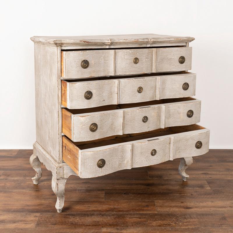 Danish Antique Rococo Oak Large Chest of Drawers Painted Gray For Sale