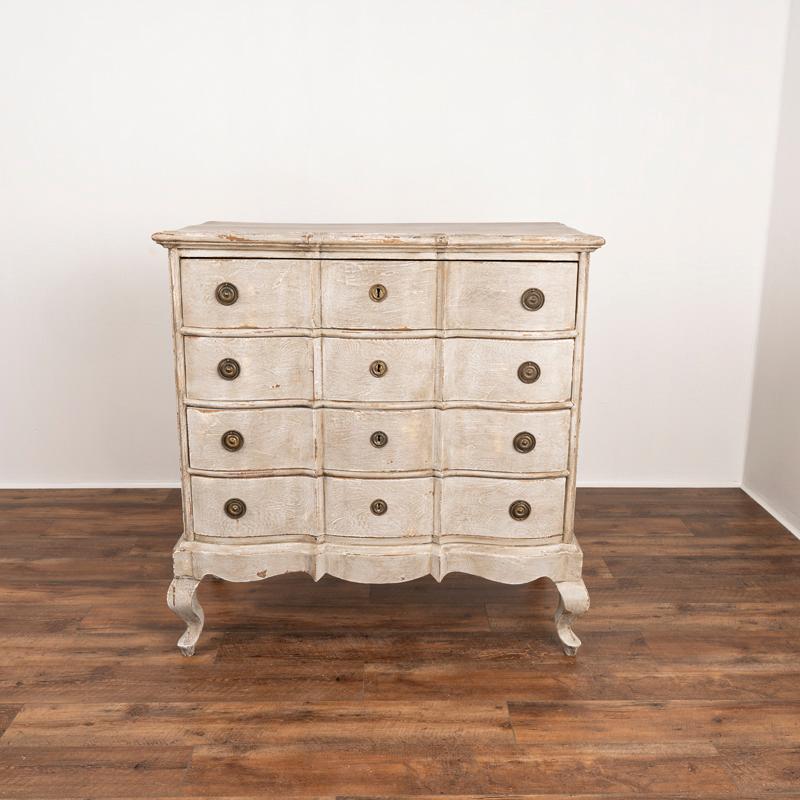 Antique Rococo Oak Large Chest of Drawers Painted Gray In Good Condition For Sale In Round Top, TX