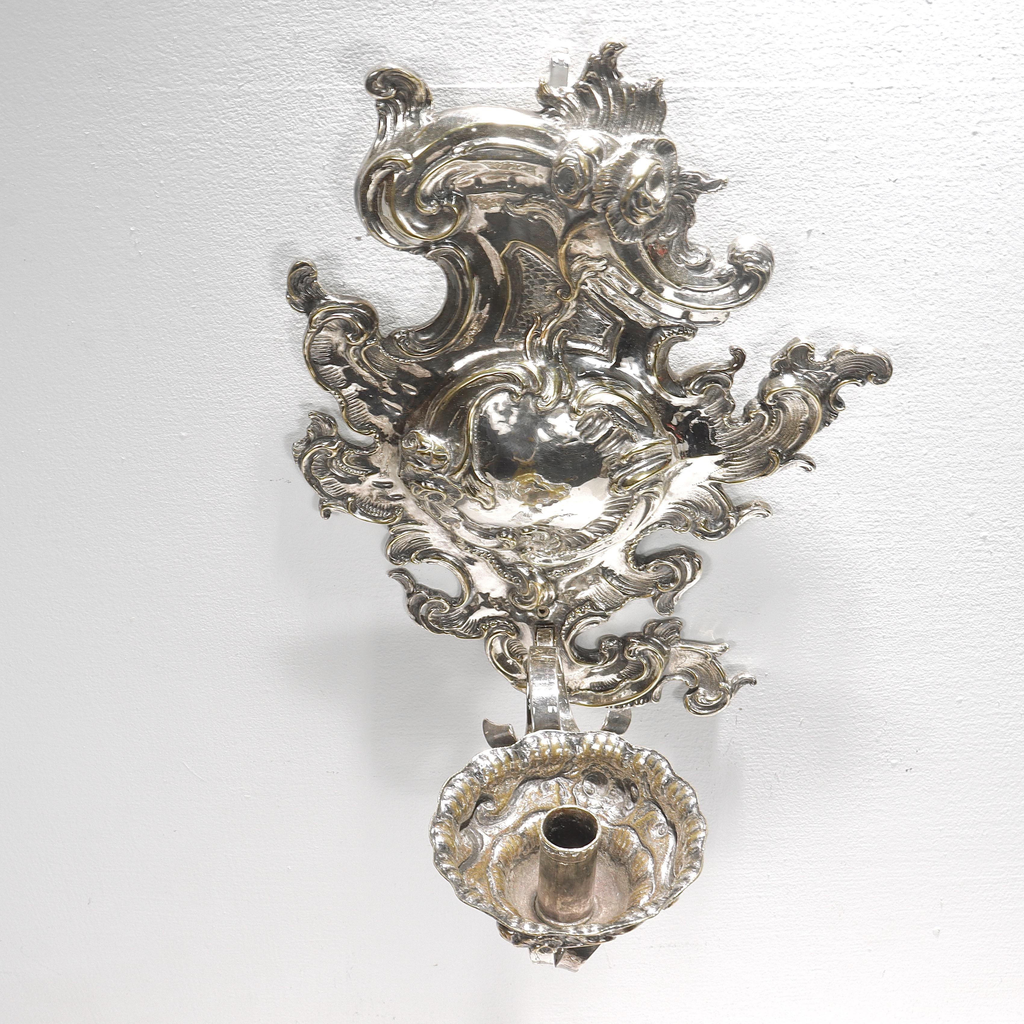 Antique Rococo or Rococo Revival Silver Plated Wall Sconces For Sale 5