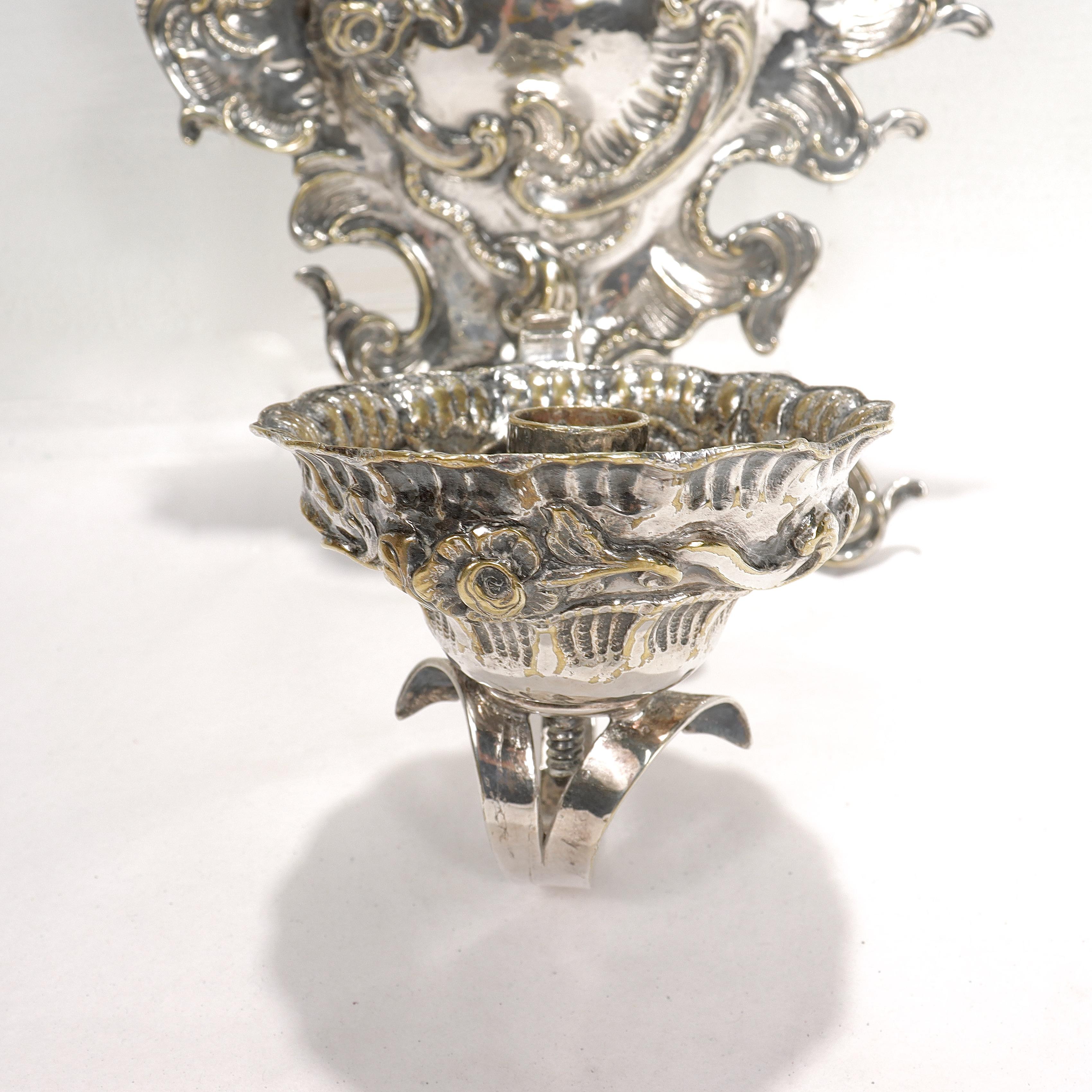 Antique Rococo or Rococo Revival Silver Plated Wall Sconces For Sale 6