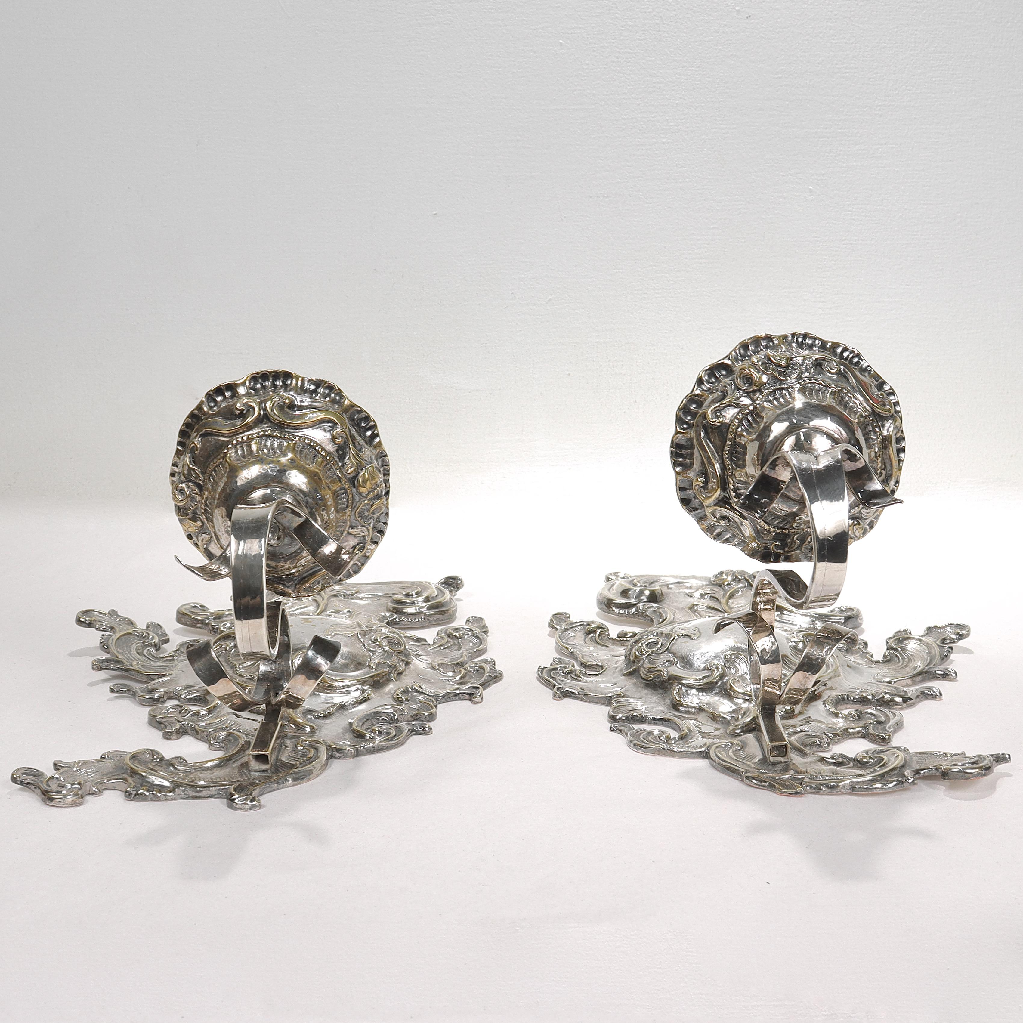 Antique Rococo or Rococo Revival Silver Plated Wall Sconces For Sale 7