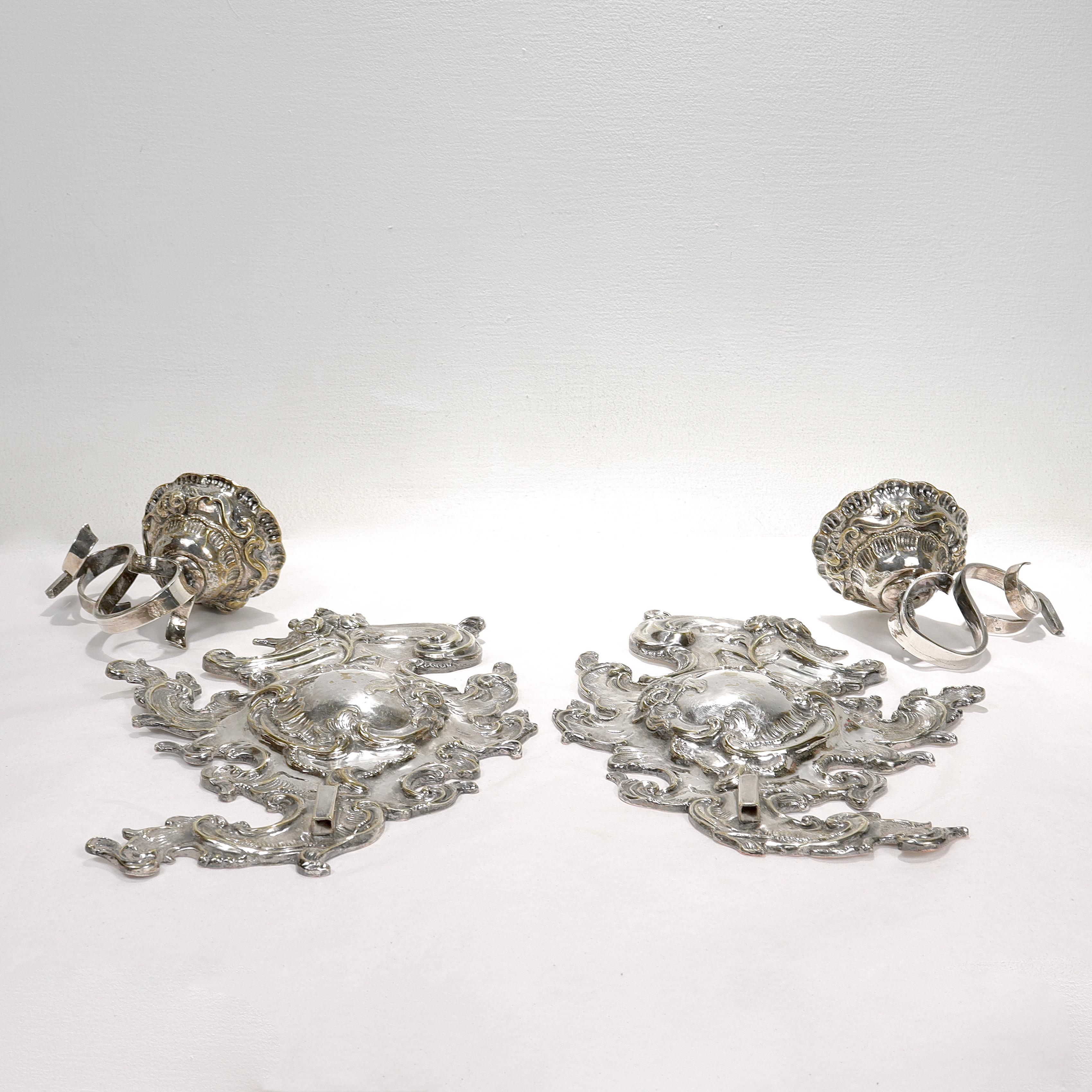 Antique Rococo or Rococo Revival Silver Plated Wall Sconces For Sale 12