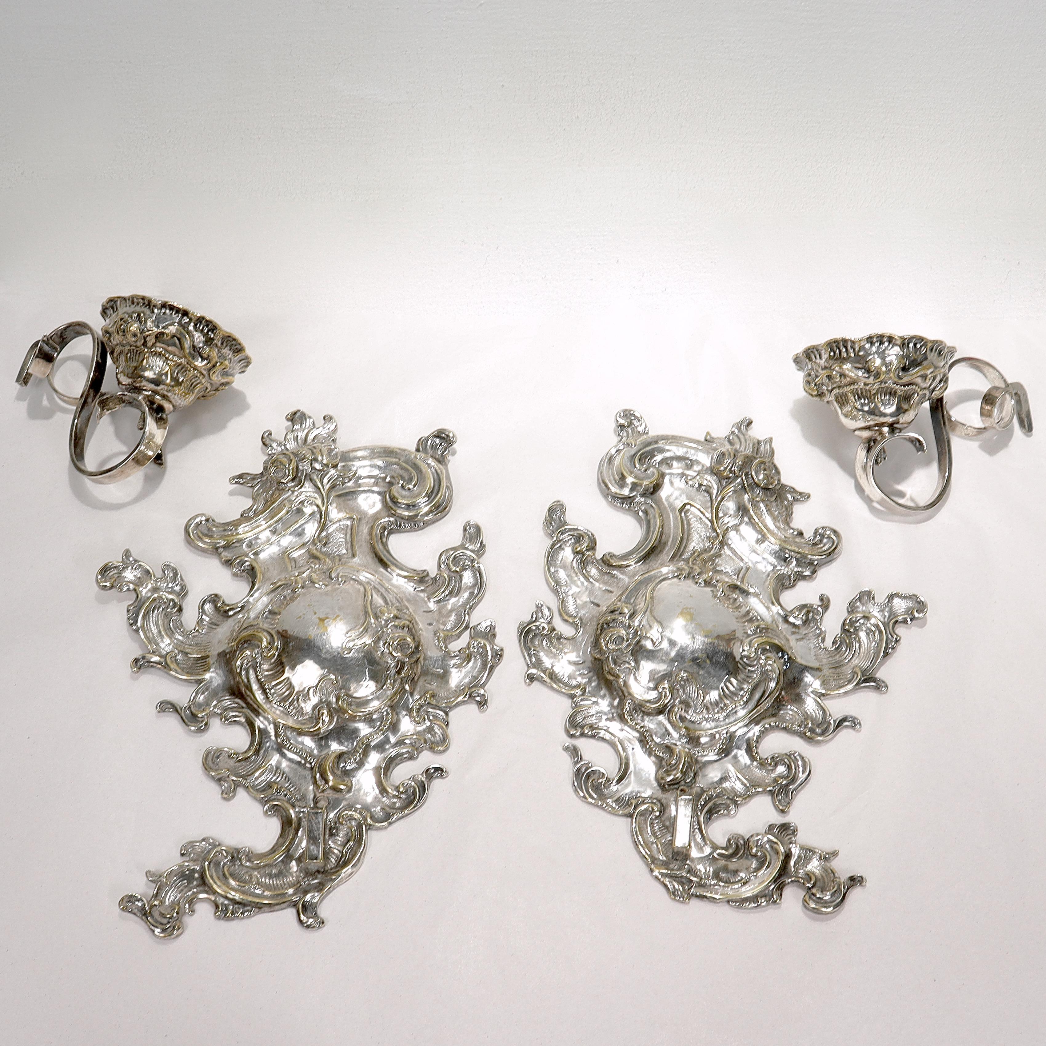 Antique Rococo or Rococo Revival Silver Plated Wall Sconces For Sale 13