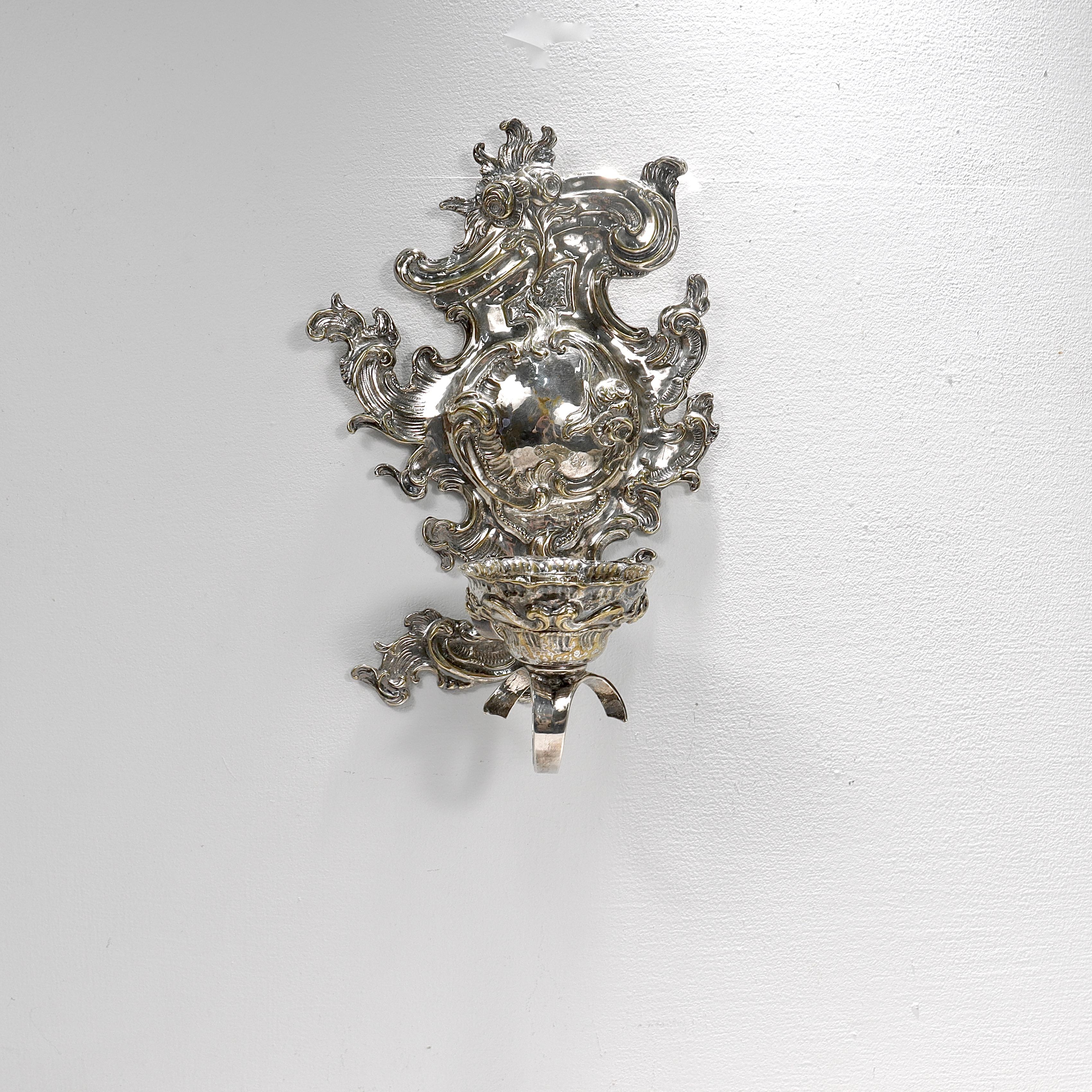 Unknown Antique Rococo or Rococo Revival Silver Plated Wall Sconces For Sale