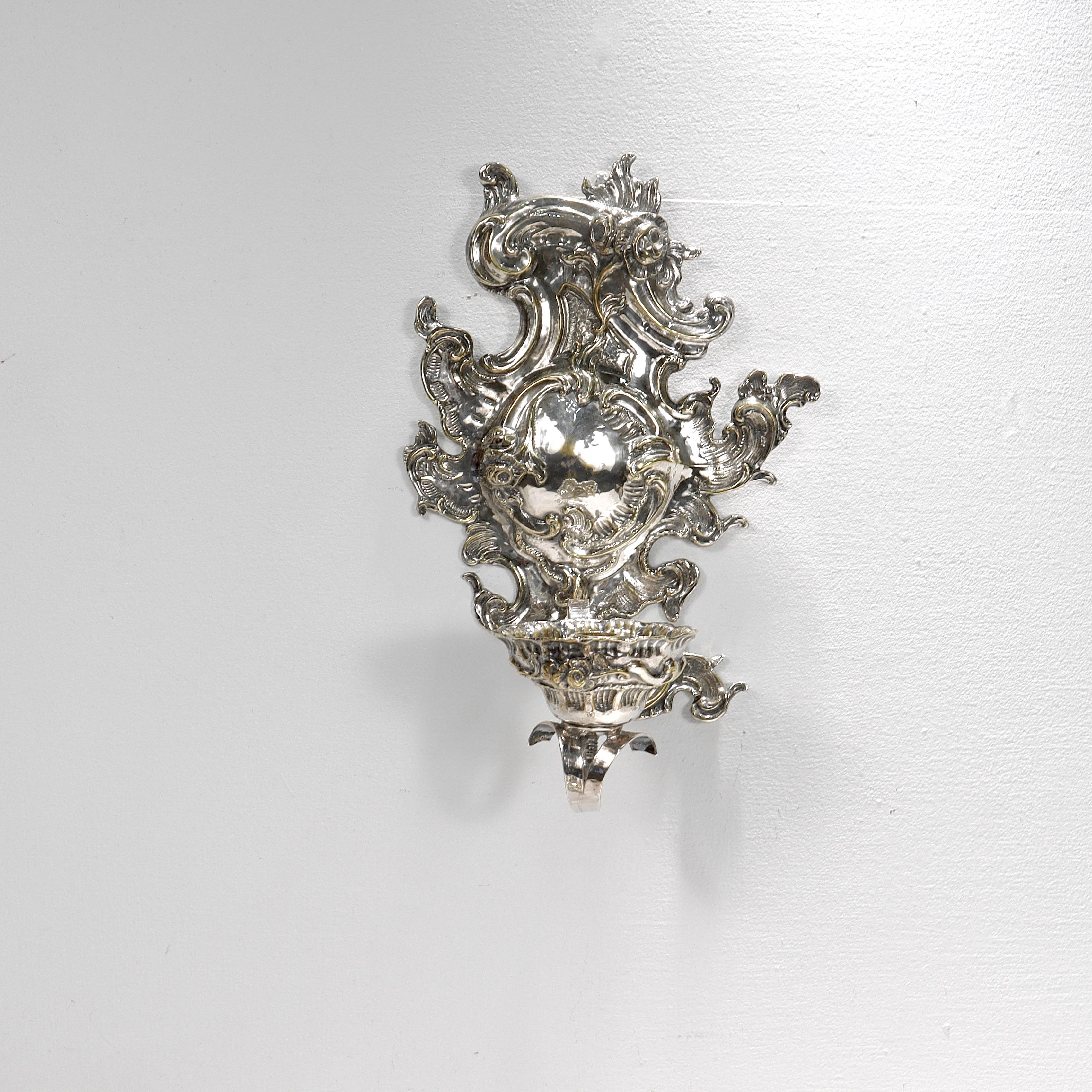 Antique Rococo or Rococo Revival Silver Plated Wall Sconces In Good Condition For Sale In Philadelphia, PA
