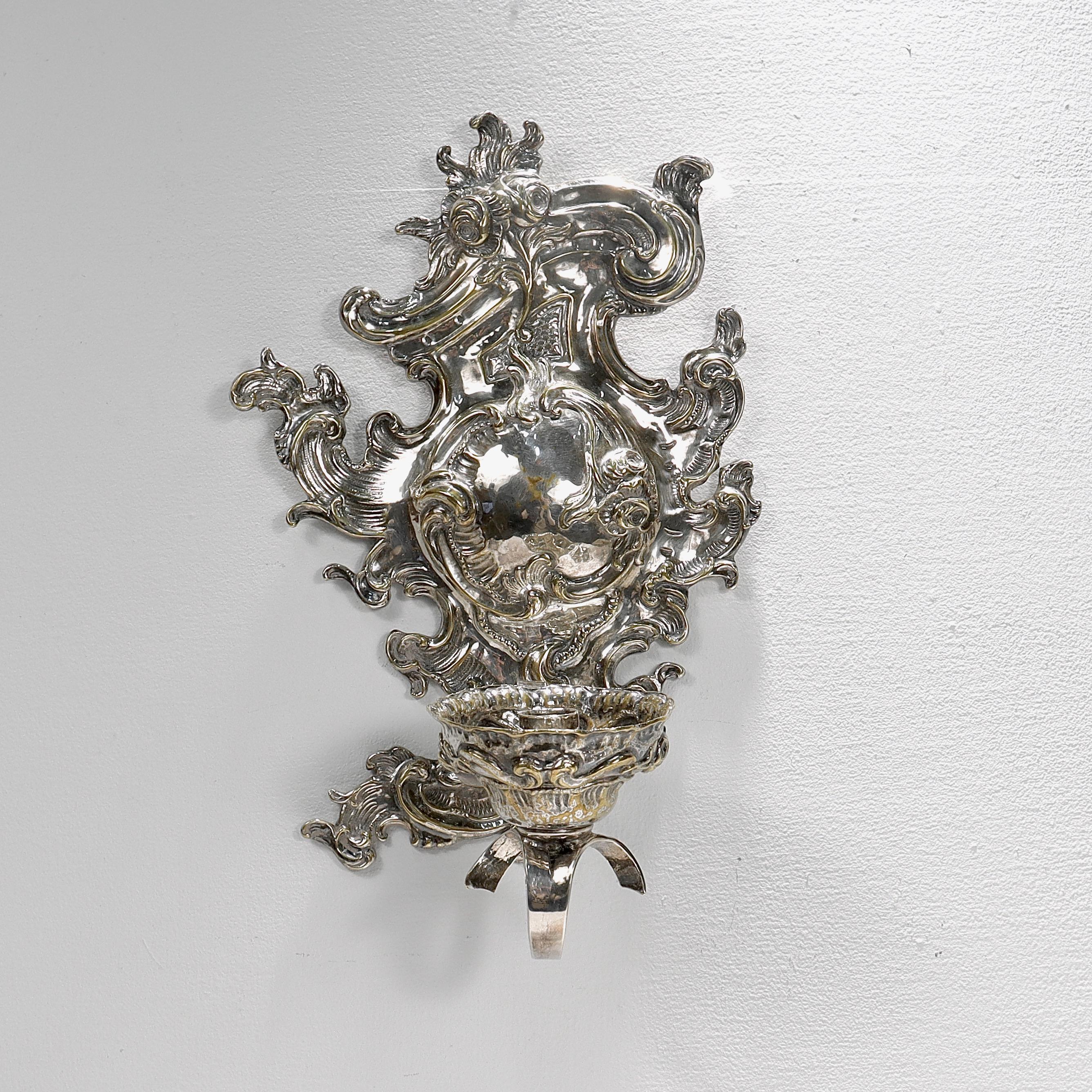 Antique Rococo or Rococo Revival Silver Plated Wall Sconces For Sale 1