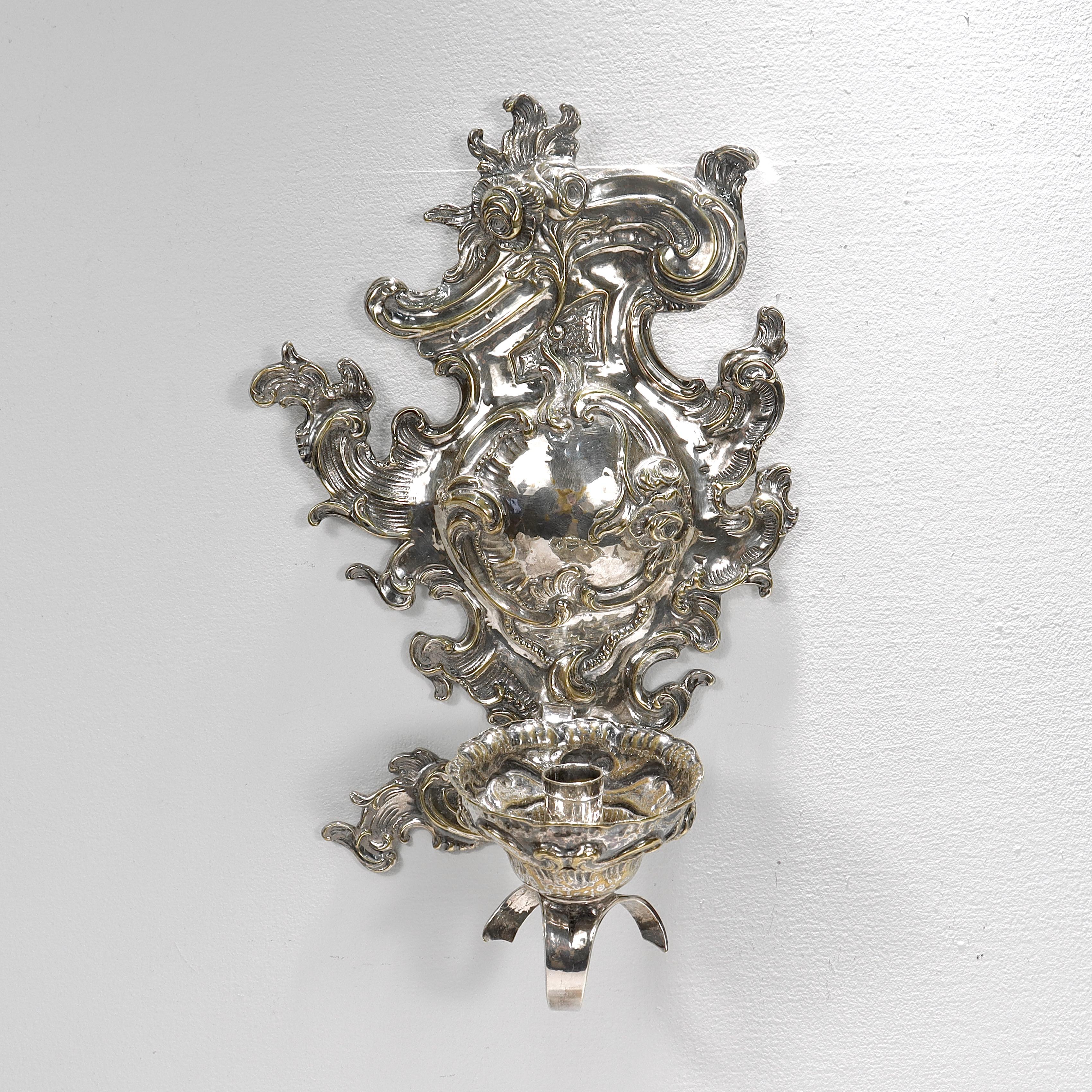 Antique Rococo or Rococo Revival Silver Plated Wall Sconces For Sale 2